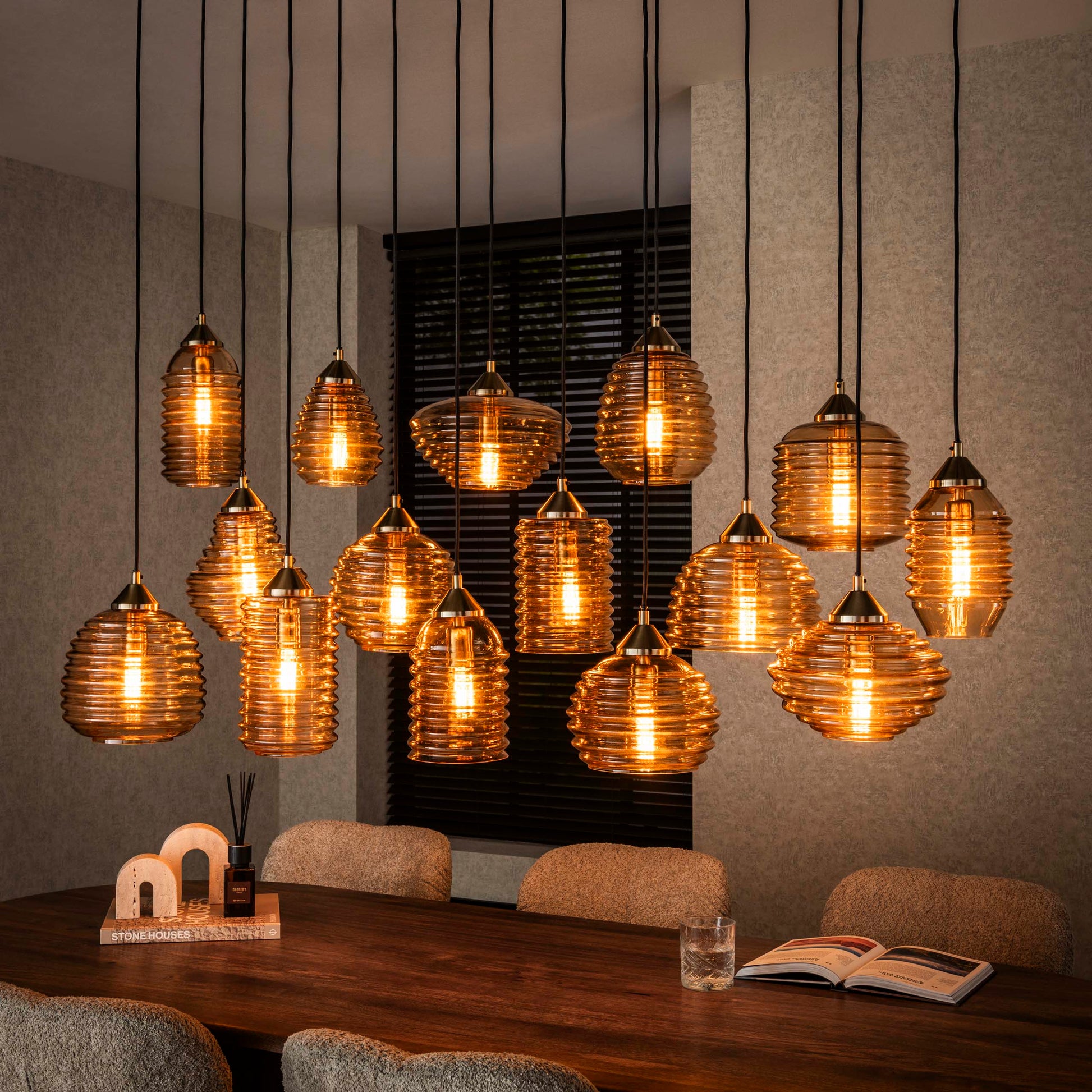 Hanglamp Rib Glass 5+5+5-lichts / Amber glas – afbeelding 3