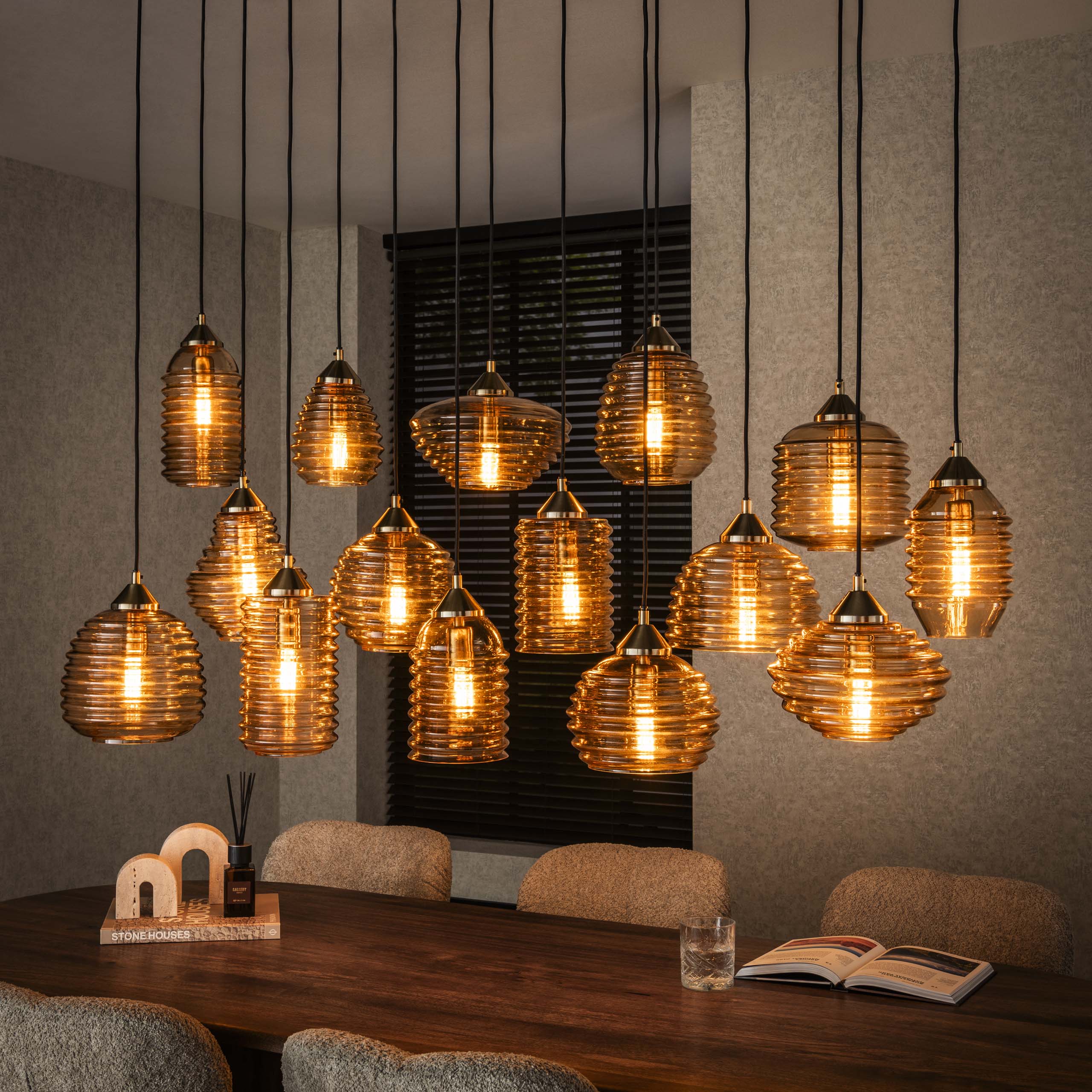 Hanglamp Rib Glass 5+5+5-lichts / Amber glas – afbeelding 3