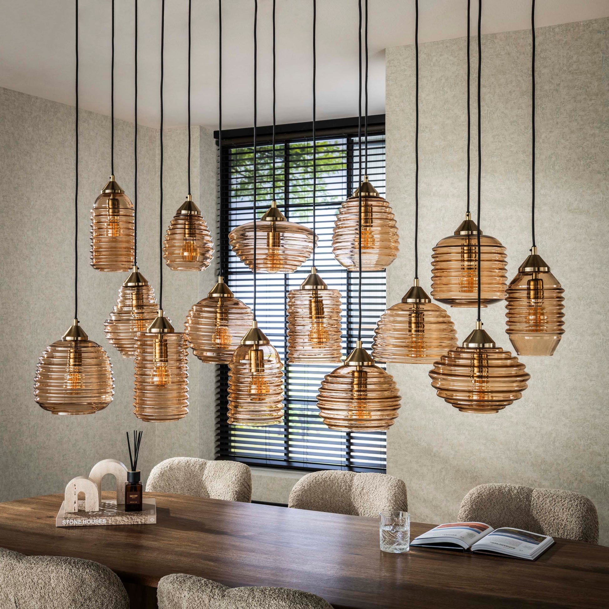 Hanglamp Rib Glass 5+5+5-lichts / Amber glas – afbeelding 4