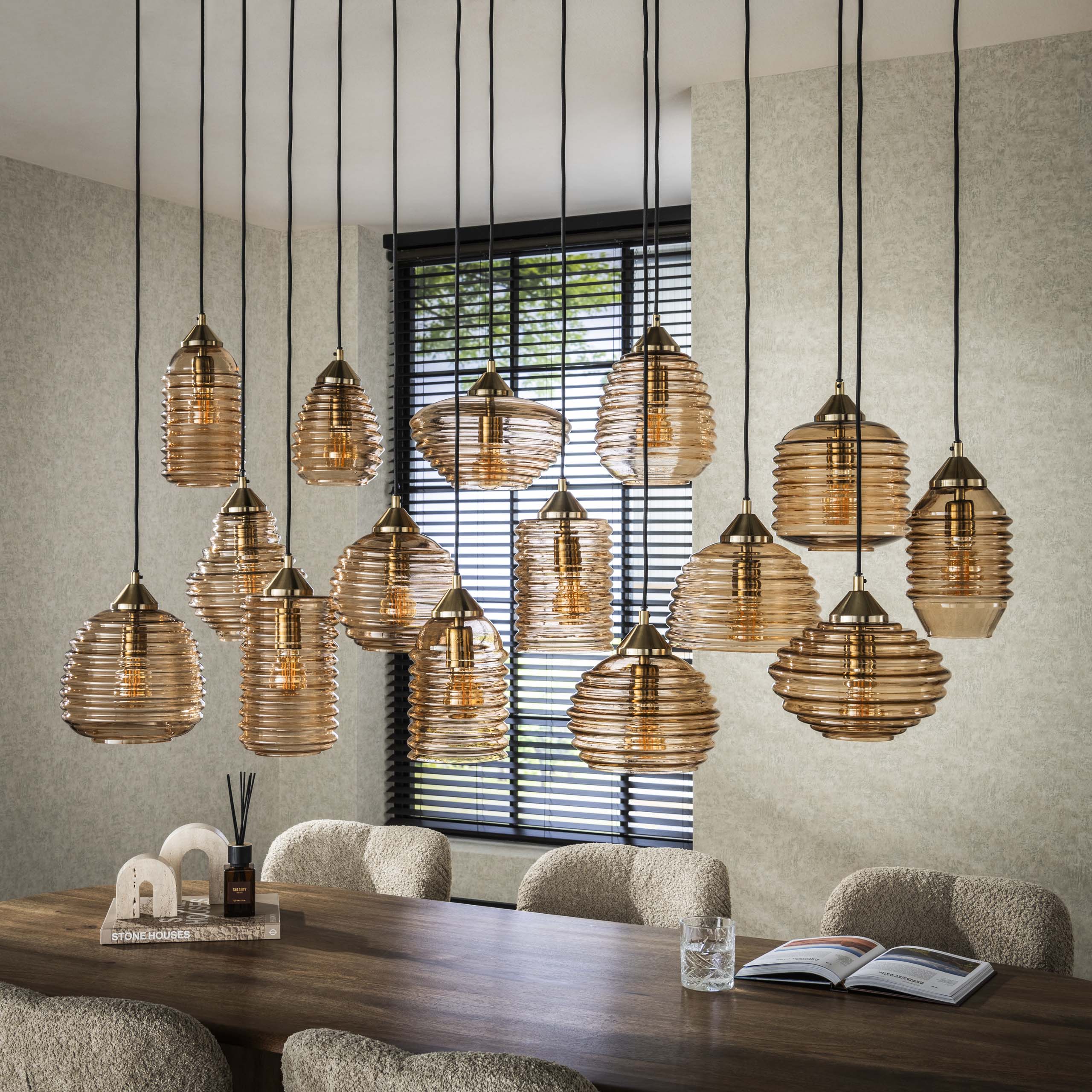 Hanglamp Rib Glass 5+5+5-lichts / Amber glas – afbeelding 4