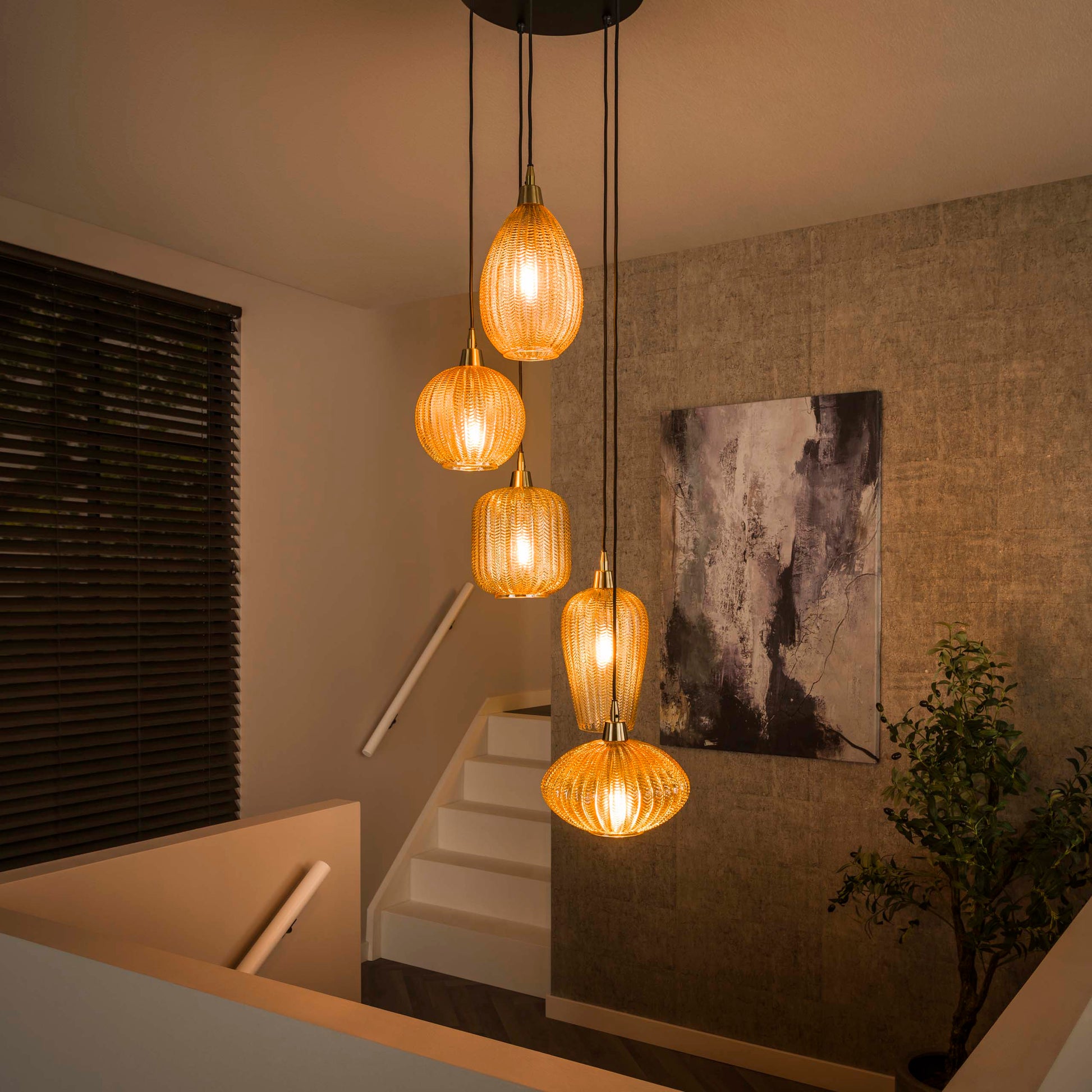 Hanglamp V-Shape getrapt 5-lichts / Amber glas – afbeelding 1