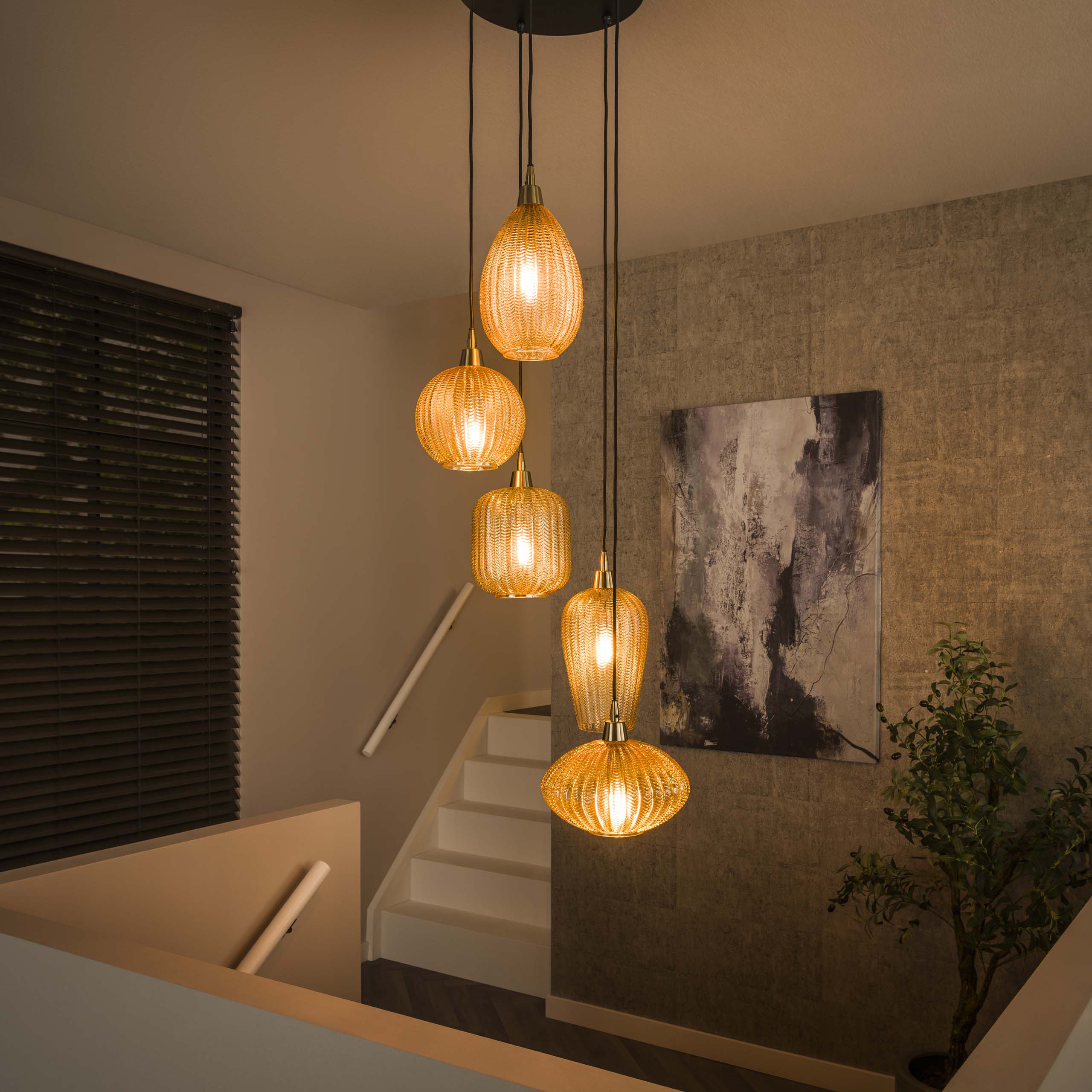 Hanglamp V-Shape getrapt 5-lichts / Amber glas – afbeelding 1