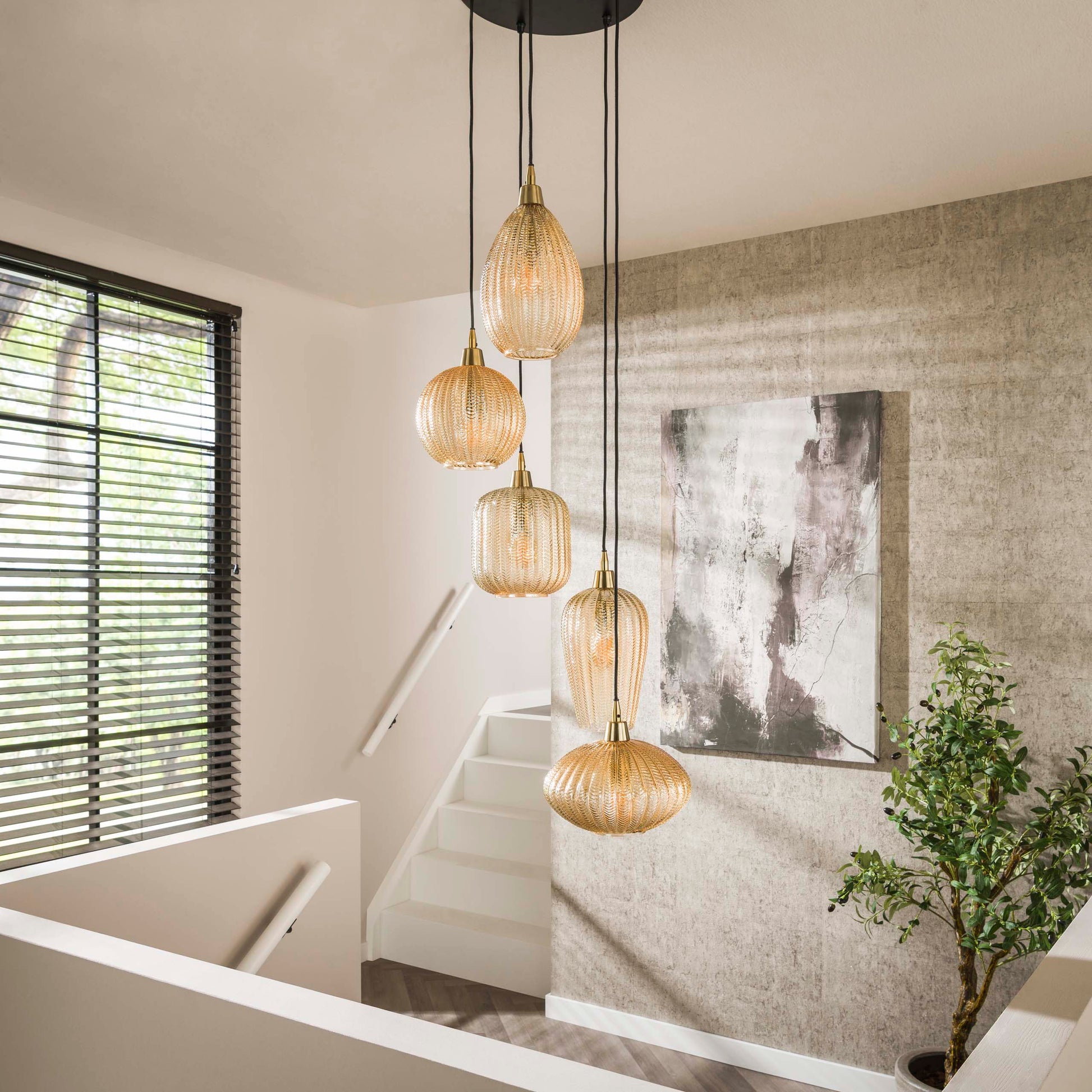 Hanglamp V-Shape getrapt 5-lichts / Amber glas – afbeelding 2