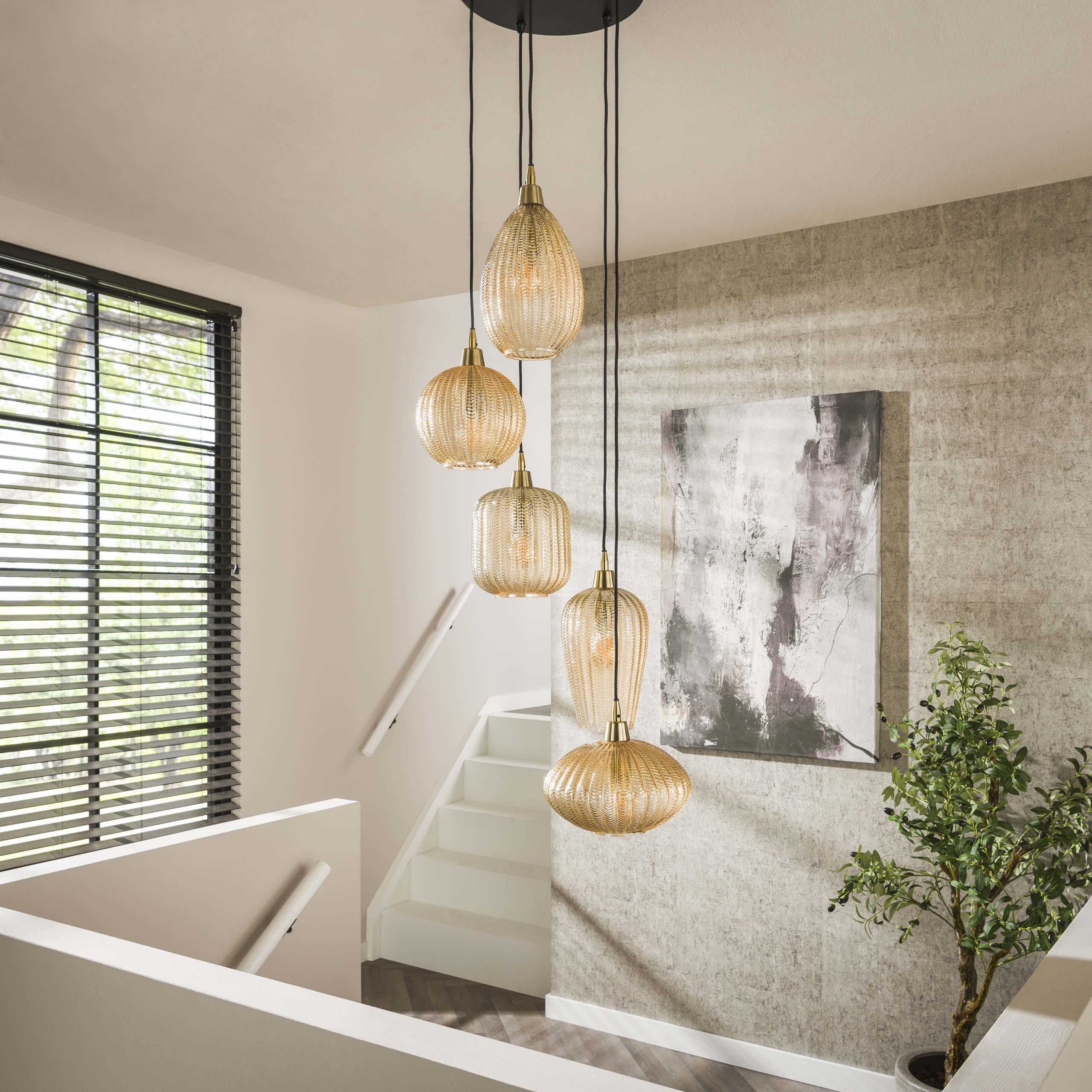 Hanglamp V-Shape getrapt 5-lichts / Amber glas – afbeelding 2