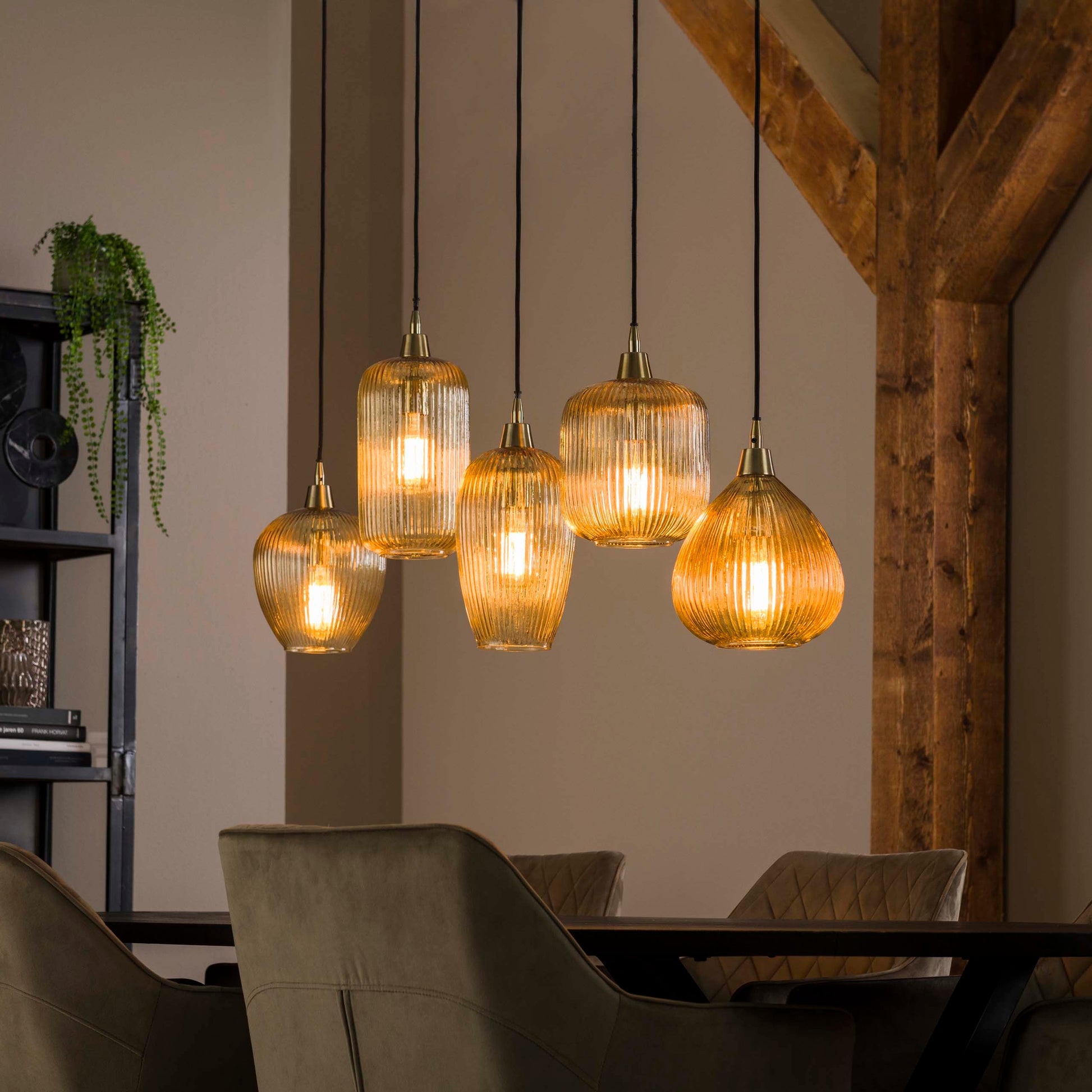 Hanglamp Stripe 5-lichts / Amber glas – afbeelding 1