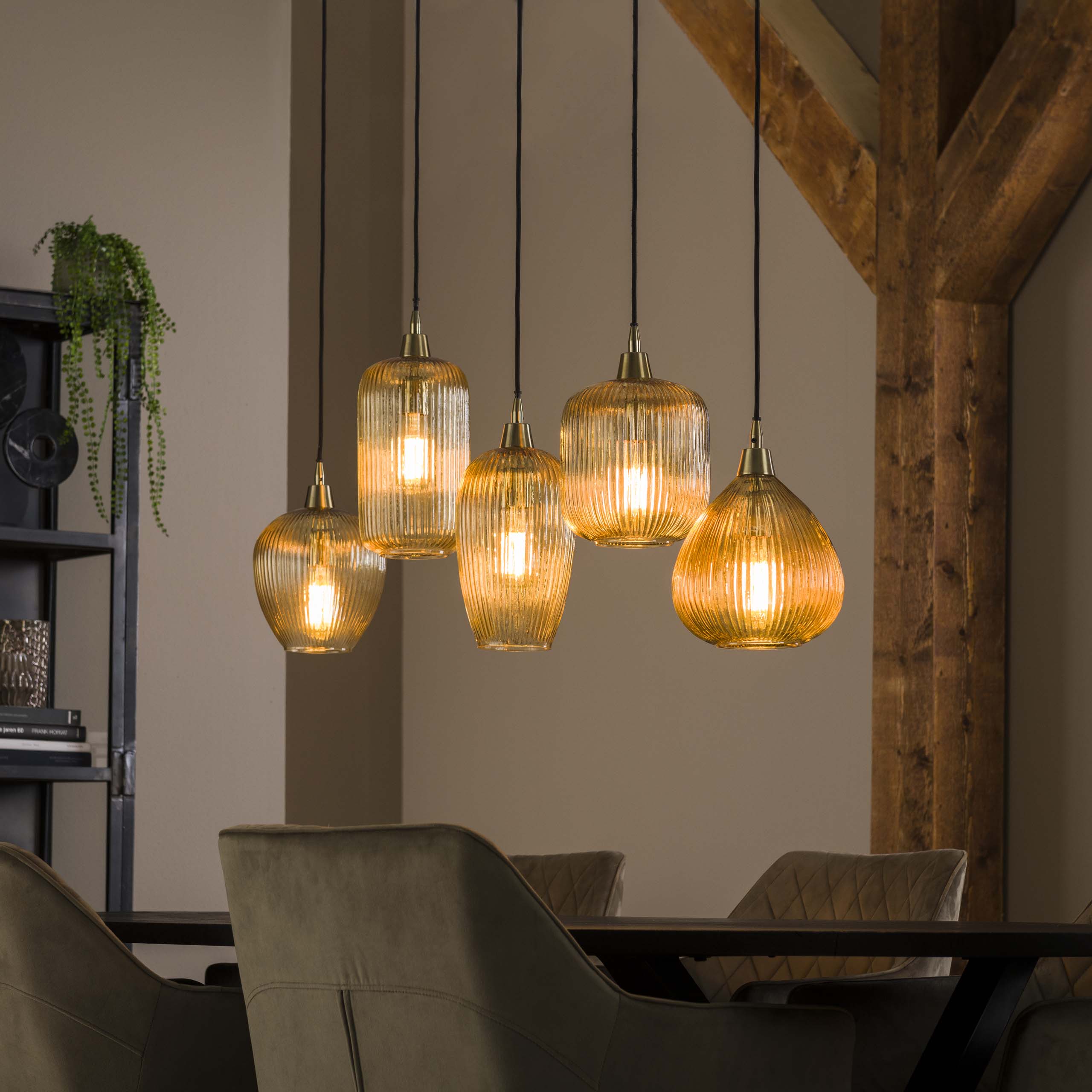 Hanglamp Stripe 5-lichts / Amber glas – afbeelding 1