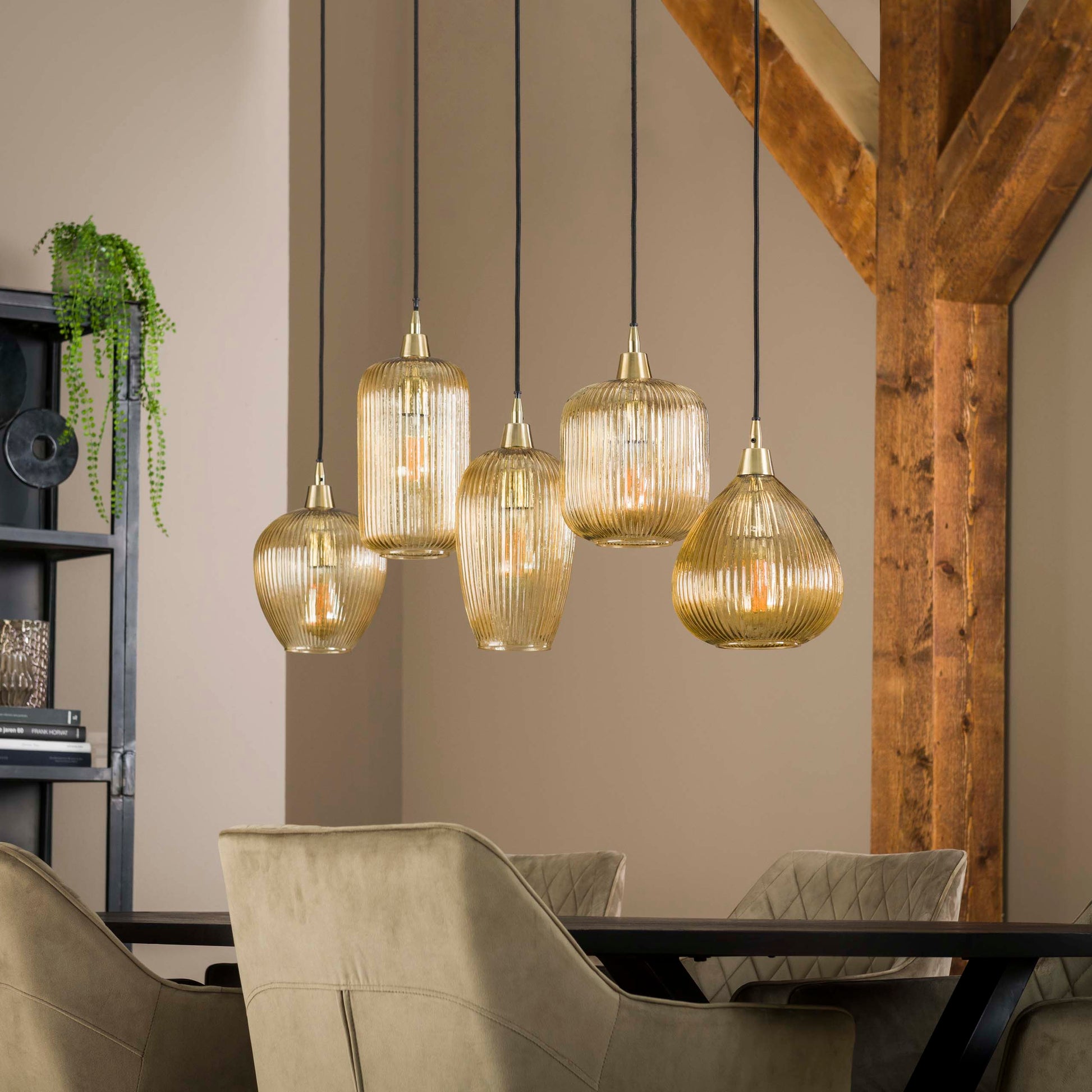 Hanglamp Stripe 5-lichts / Amber glas – afbeelding 2