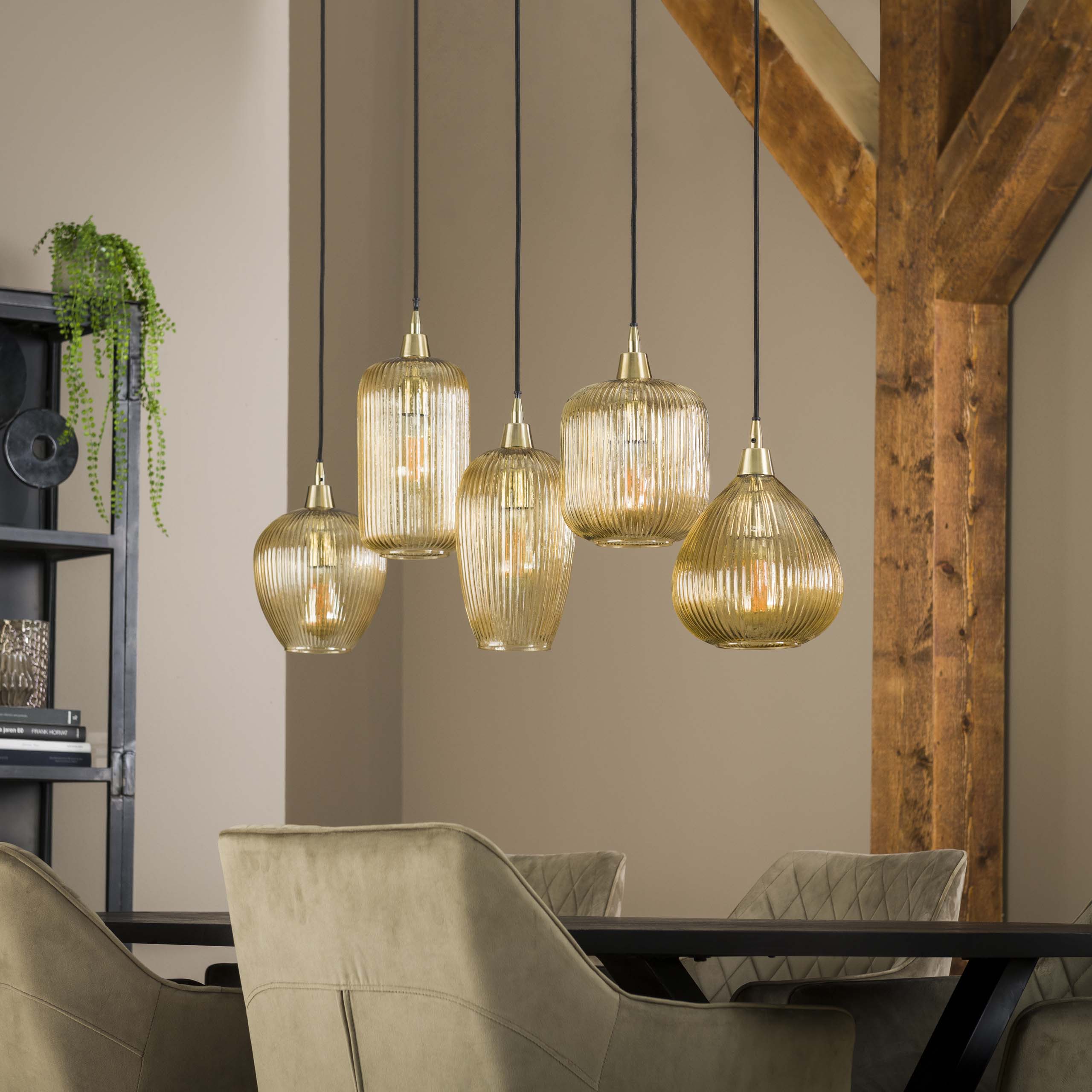 Hanglamp Stripe 5-lichts / Amber glas – afbeelding 2