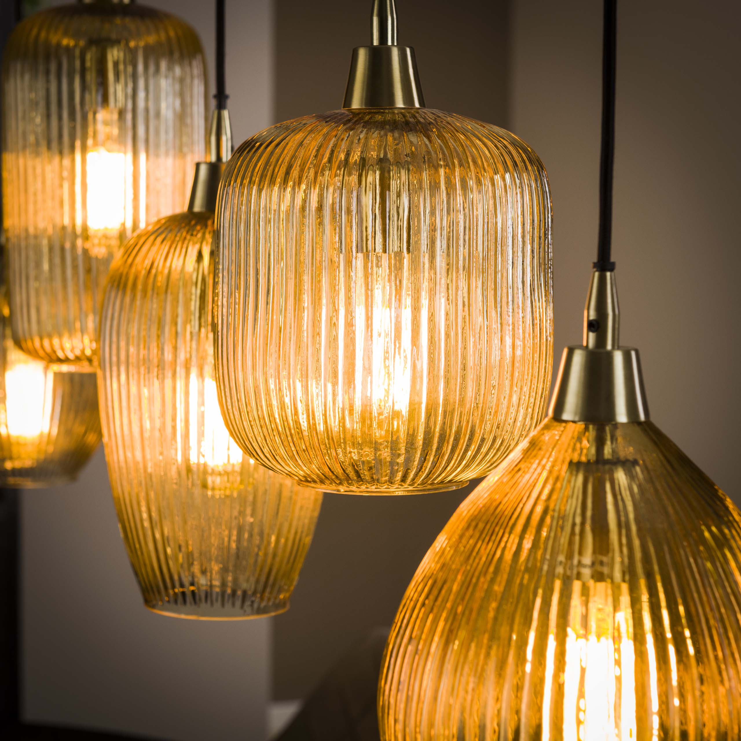 Hanglamp Stripe 5-lichts / Amber glas – afbeelding 3