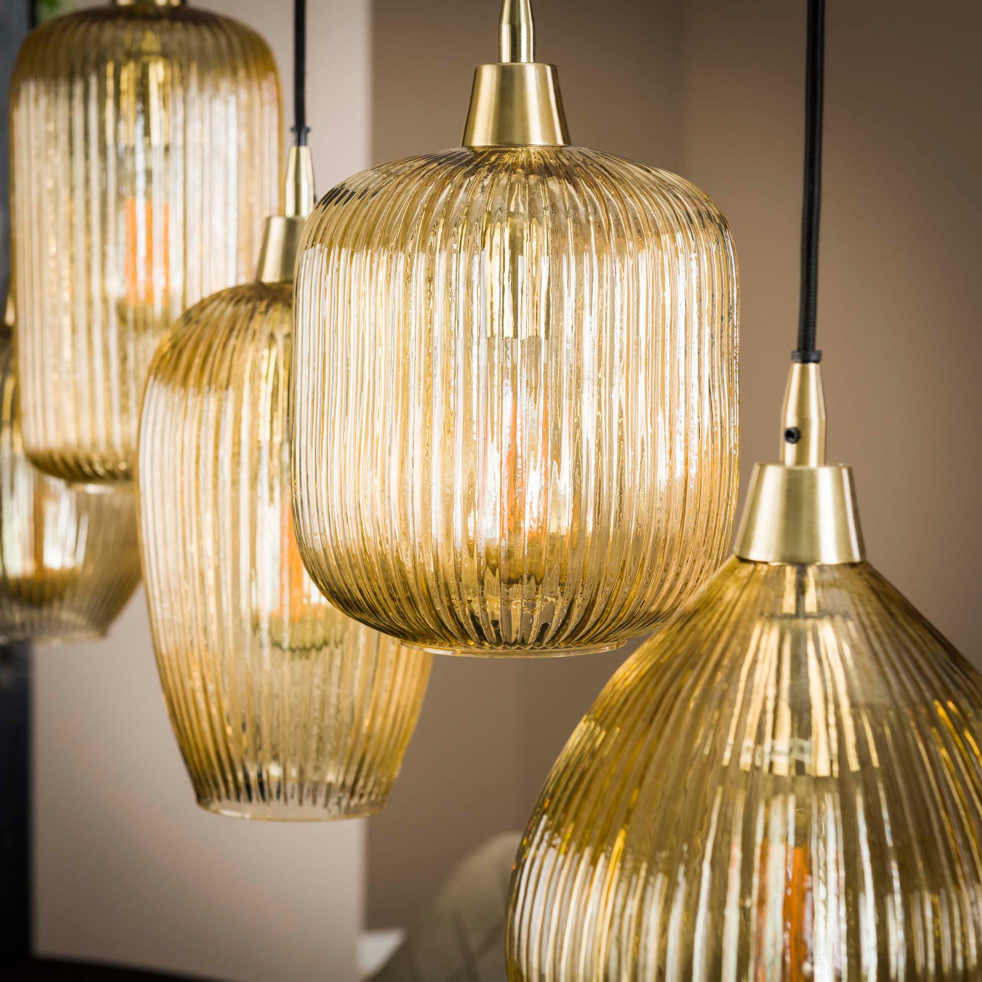 Hanglamp Stripe 5-lichts / Amber glas – afbeelding 4