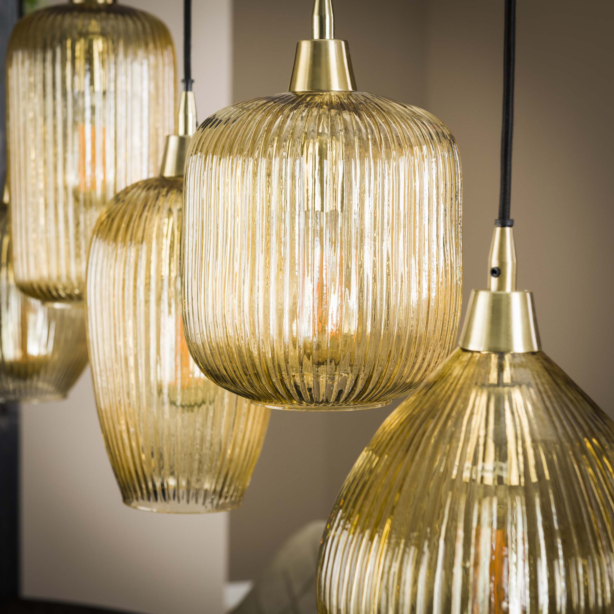 Hanglamp Stripe 5-lichts / Amber glas – afbeelding 4