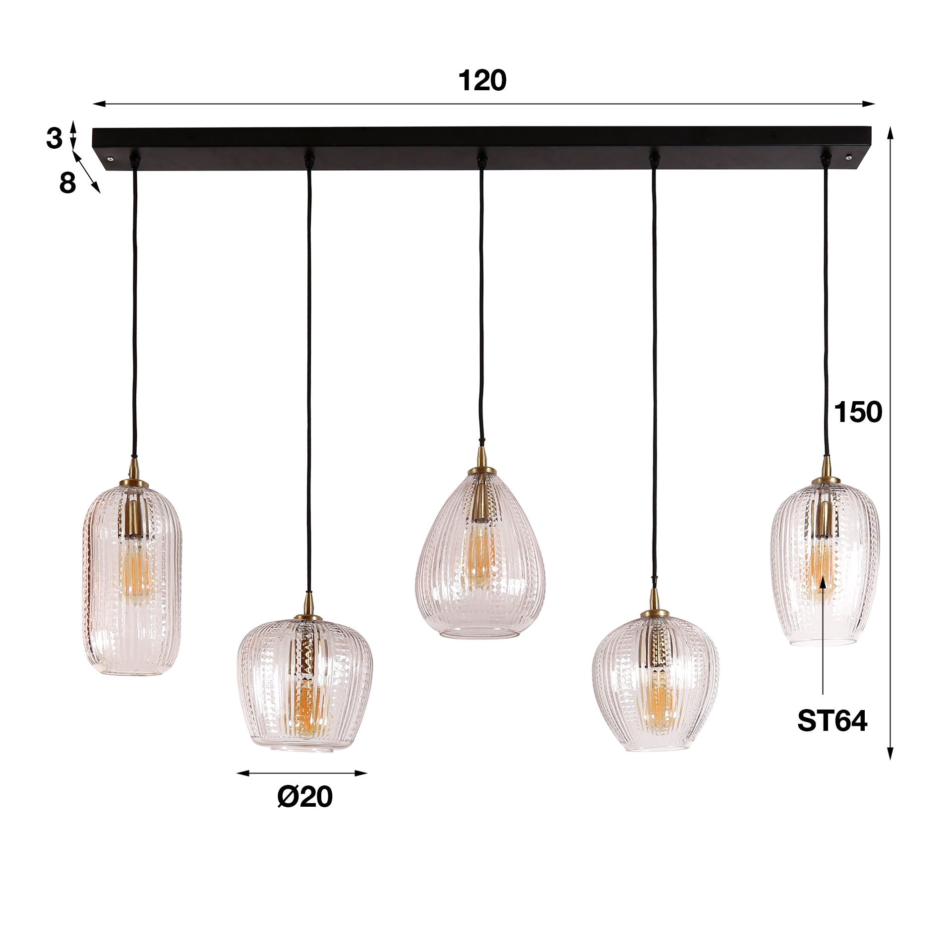 Hanglamp Diamond Grain 5-lichts / Diamant glas – afbeelding 5