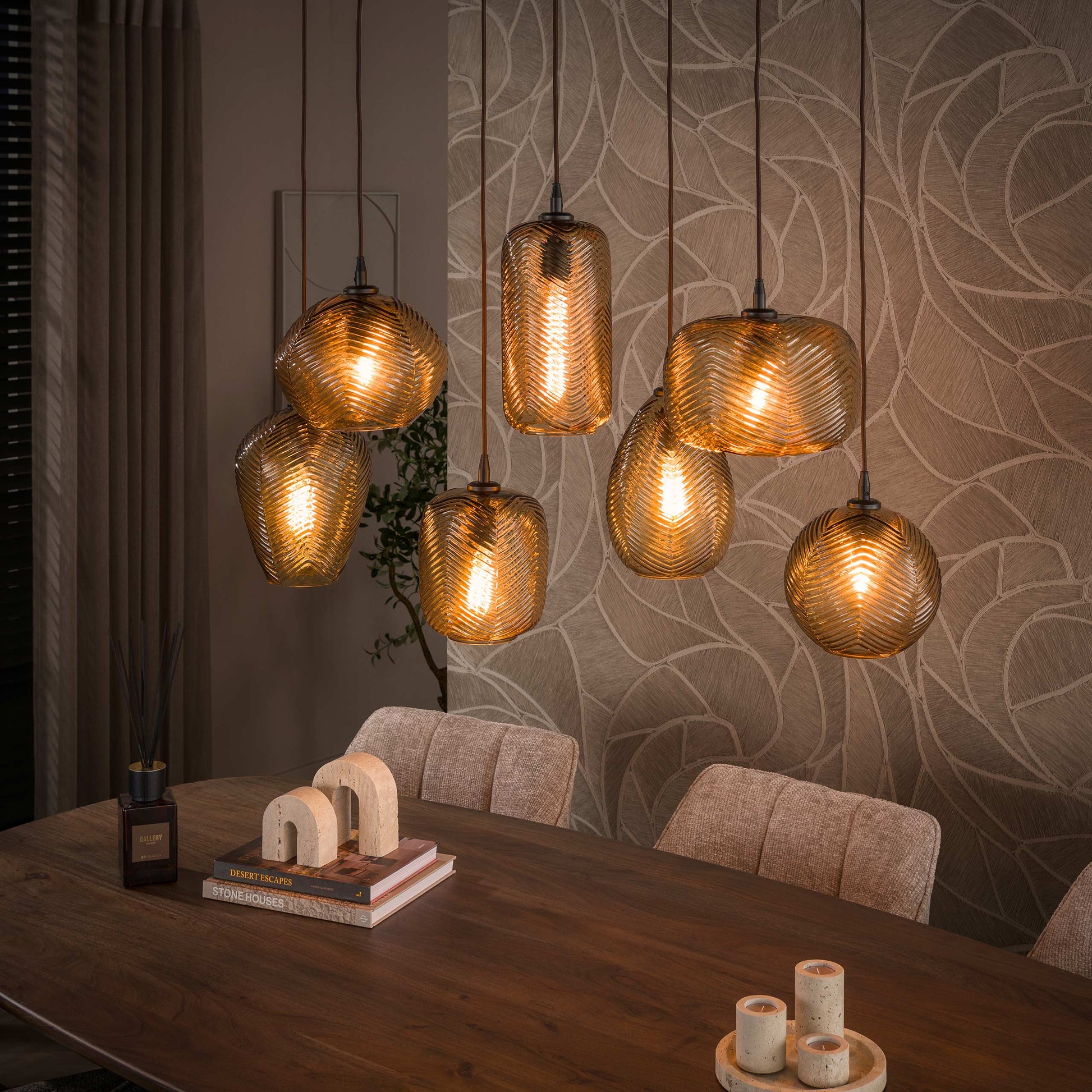 Hanglamp Chevron 4+3-lichts / Smoke bruin glas – afbeelding 1