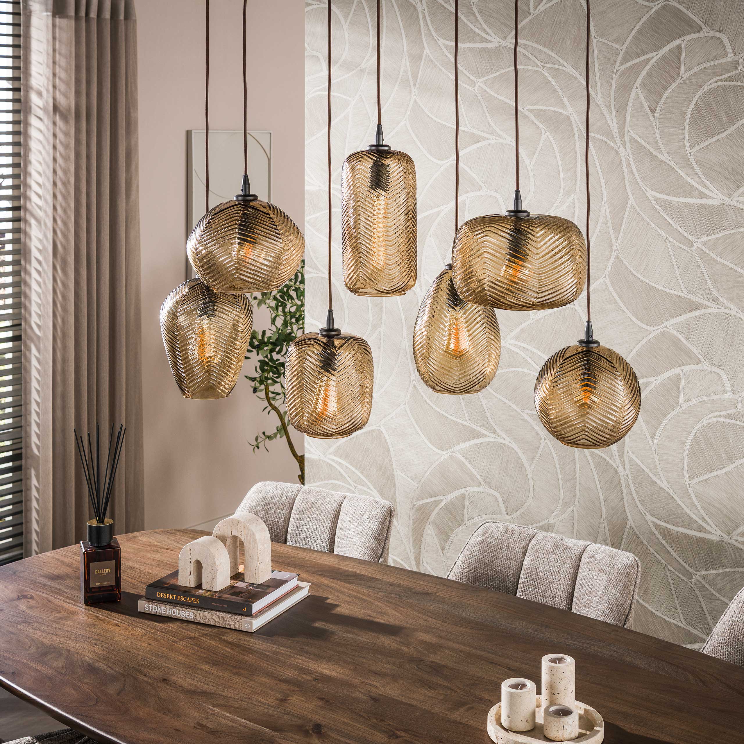 Hanglamp Chevron 4+3-lichts / Smoke bruin glas – afbeelding 2