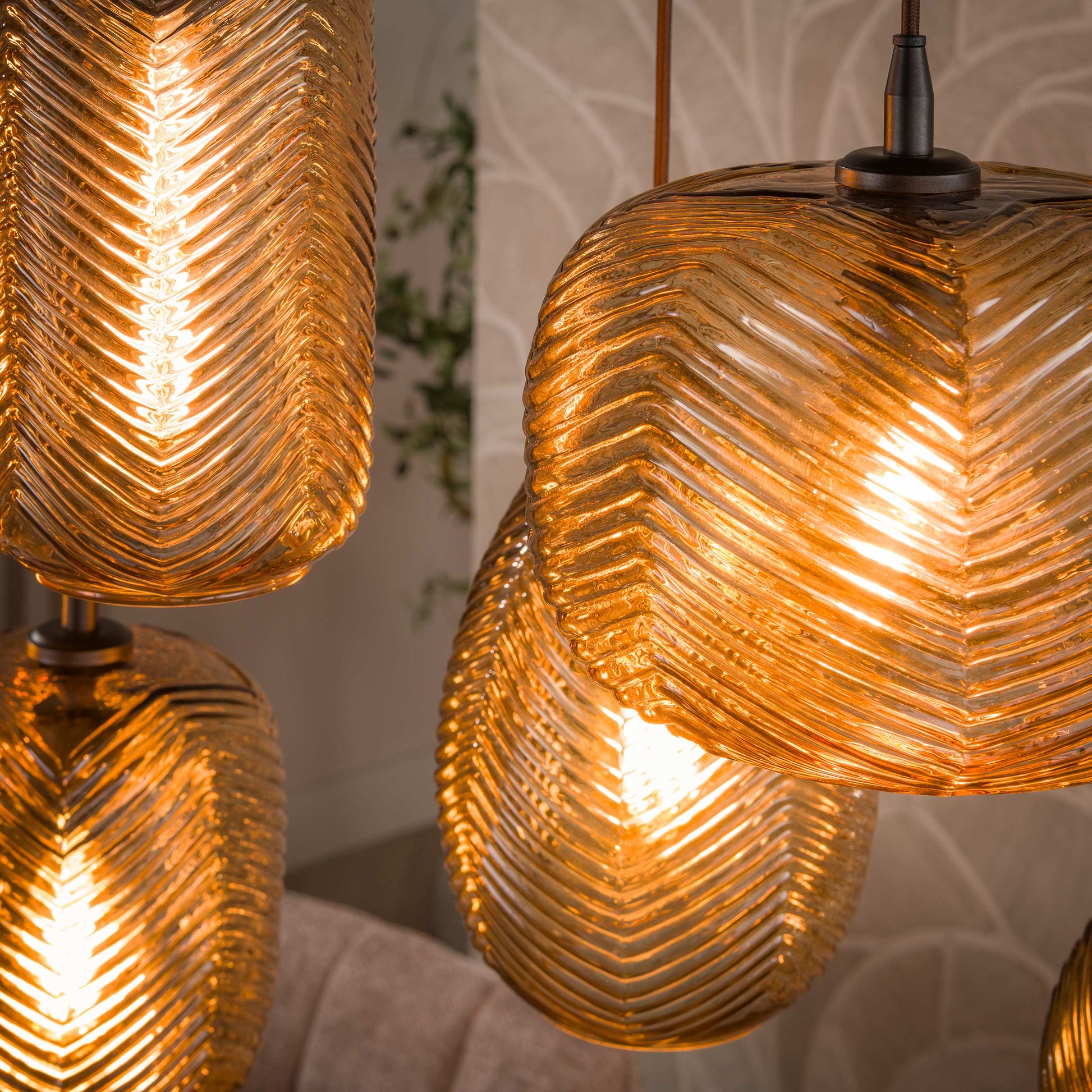 Hanglamp Chevron 4+3-lichts / Smoke bruin glas – afbeelding 3