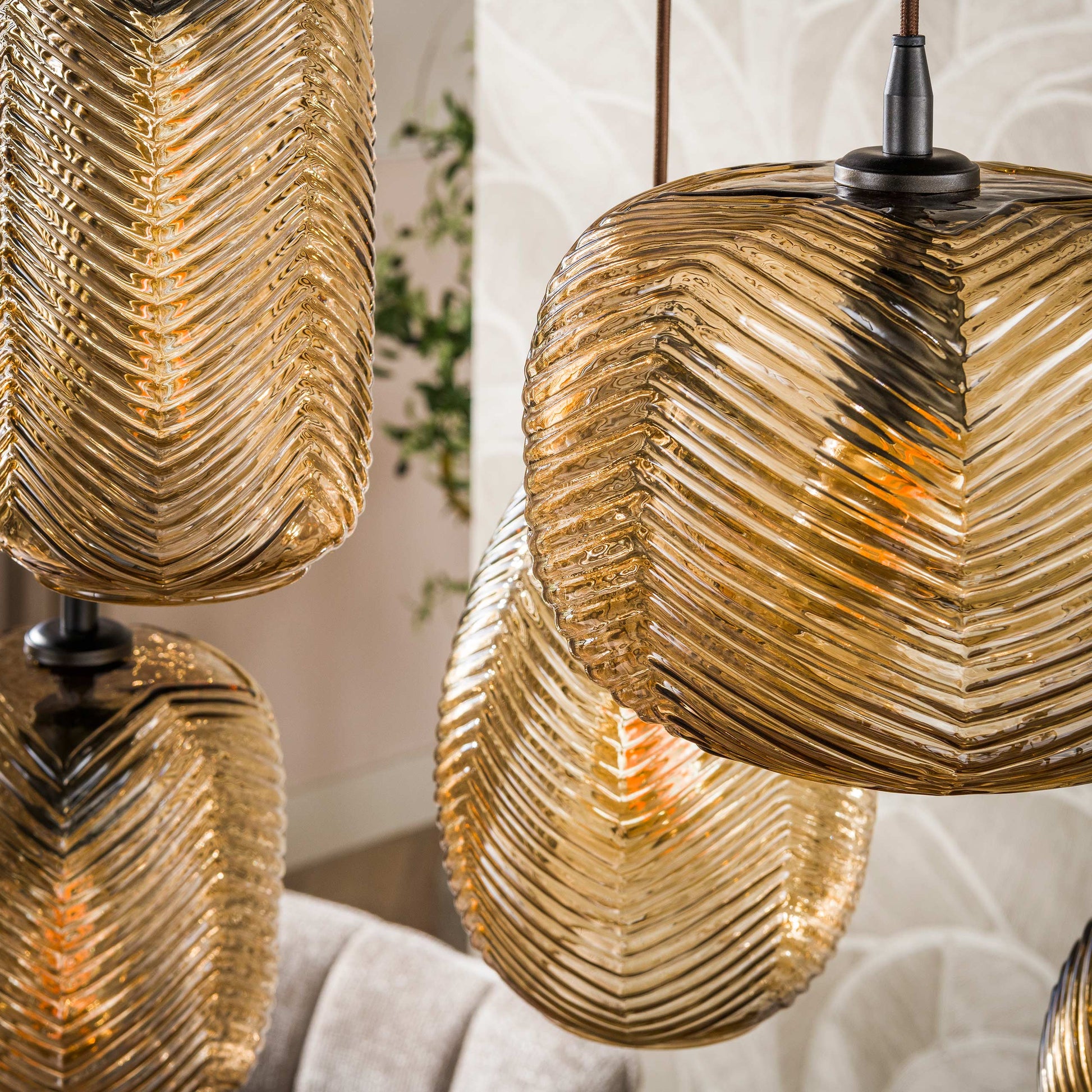 Hanglamp Chevron 4+3-lichts / Smoke bruin glas – afbeelding 4