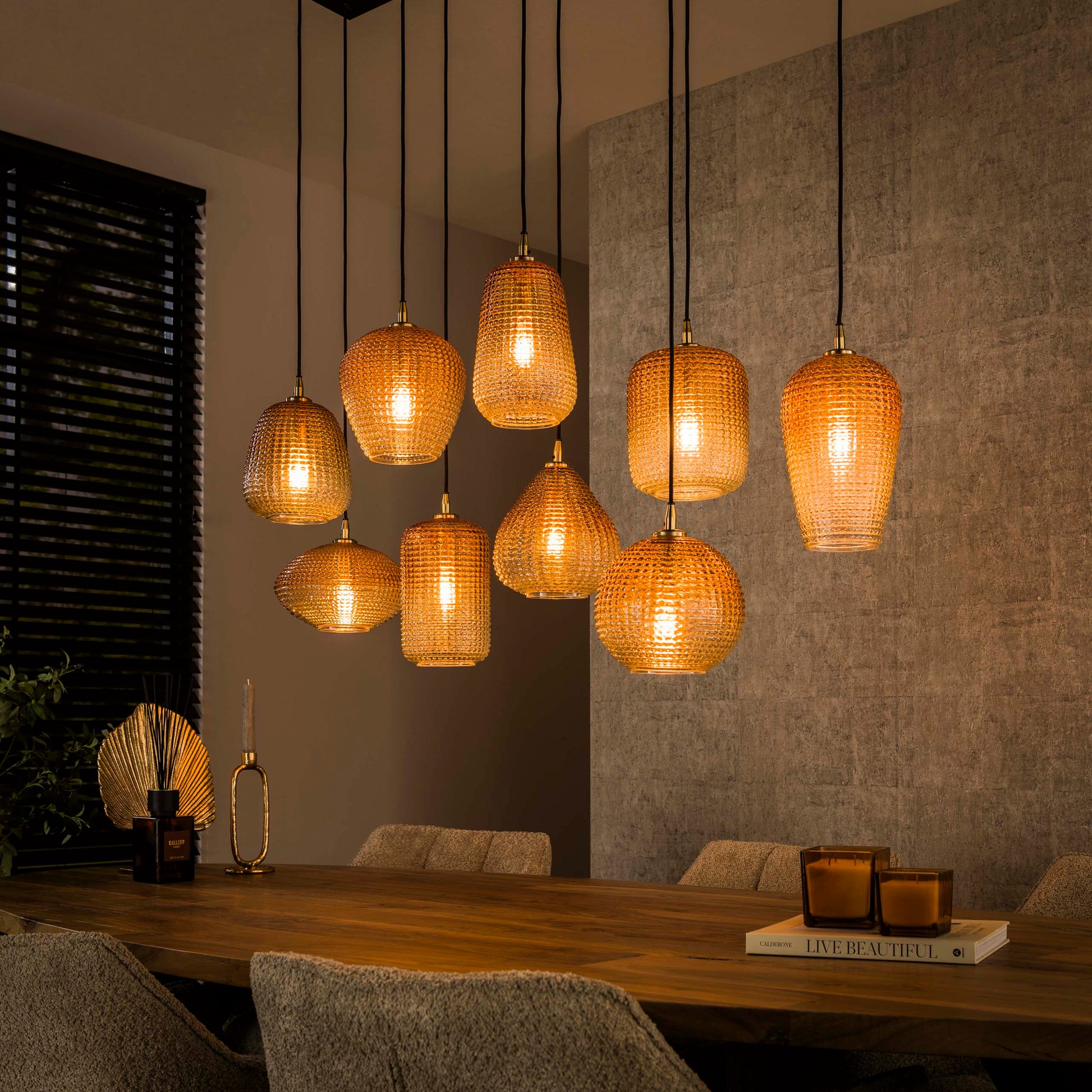 Hanglamp Dot 5+4-lichts / Amber glas – afbeelding 1