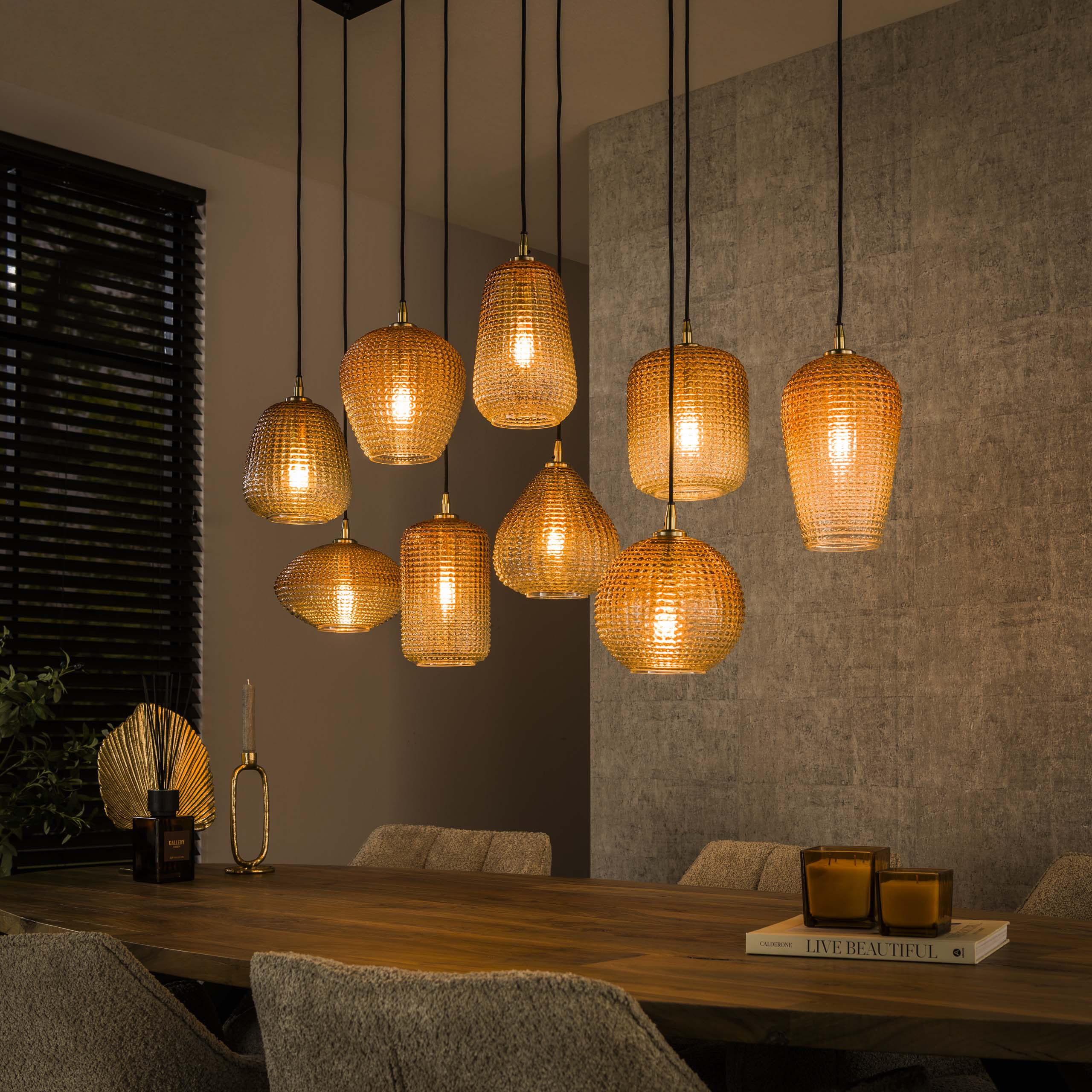 Hanglamp Dot 5+4-lichts / Amber glas – afbeelding 1