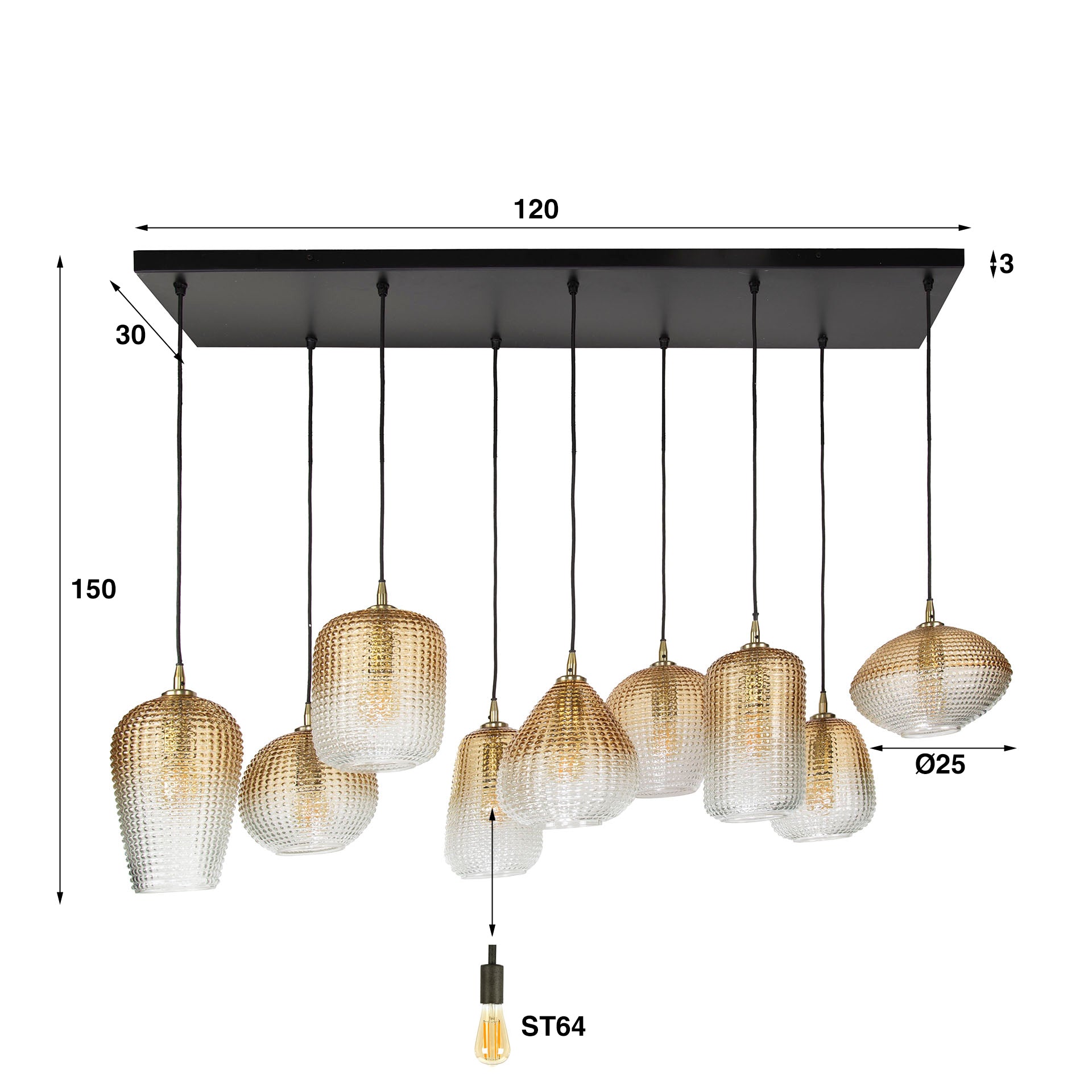 Hanglamp Dot 5+4-lichts / Amber glas – afbeelding 5