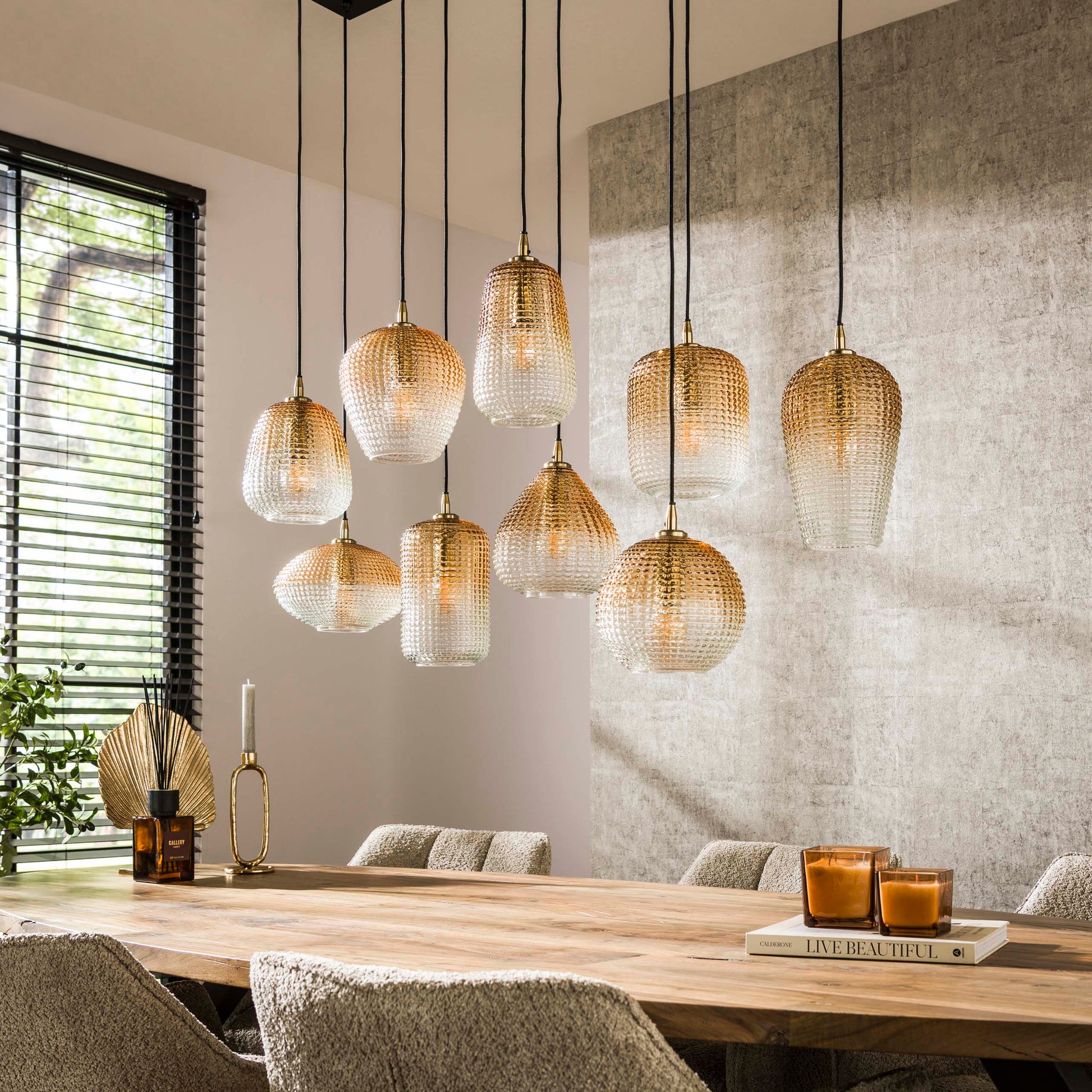 Hanglamp Dot 5+4-lichts / Amber glas – afbeelding 2