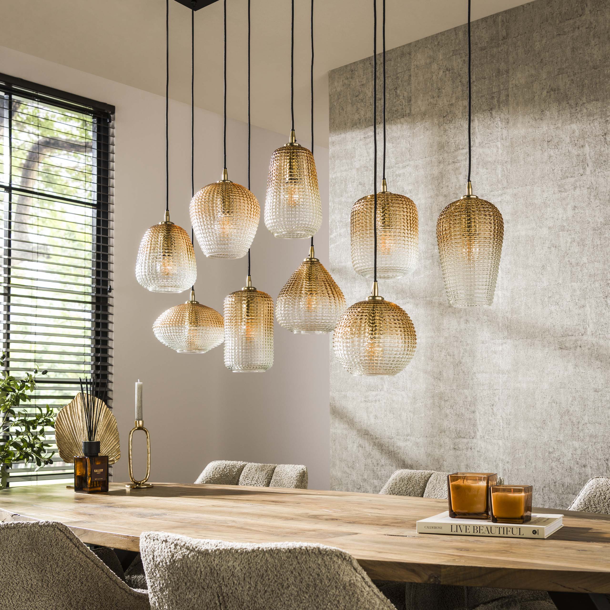 Hanglamp Dot 5+4-lichts / Amber glas – afbeelding 2