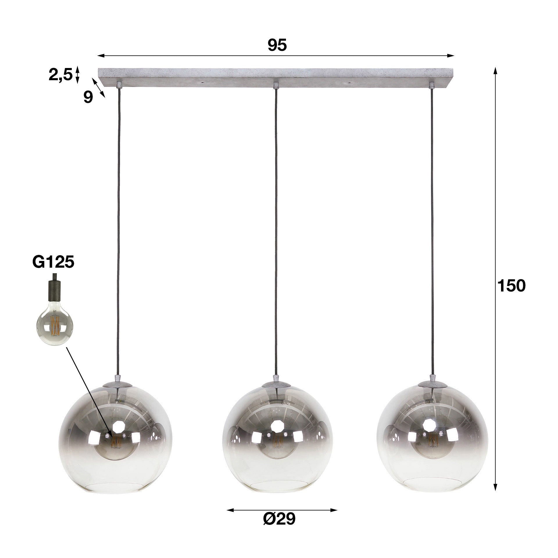 Hanglamp Bubble Shaded 3-lichts / Oud zilver – afbeelding 9