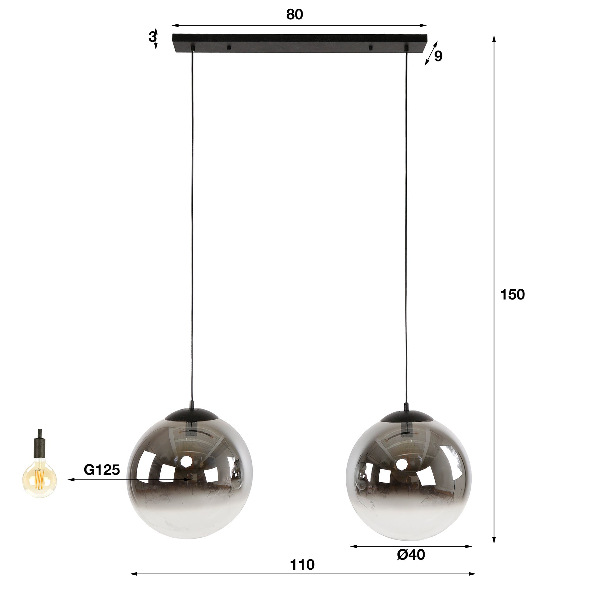 Hanglamp Bubble Shaded XL 2-lichts / Artic zwart – afbeelding 4