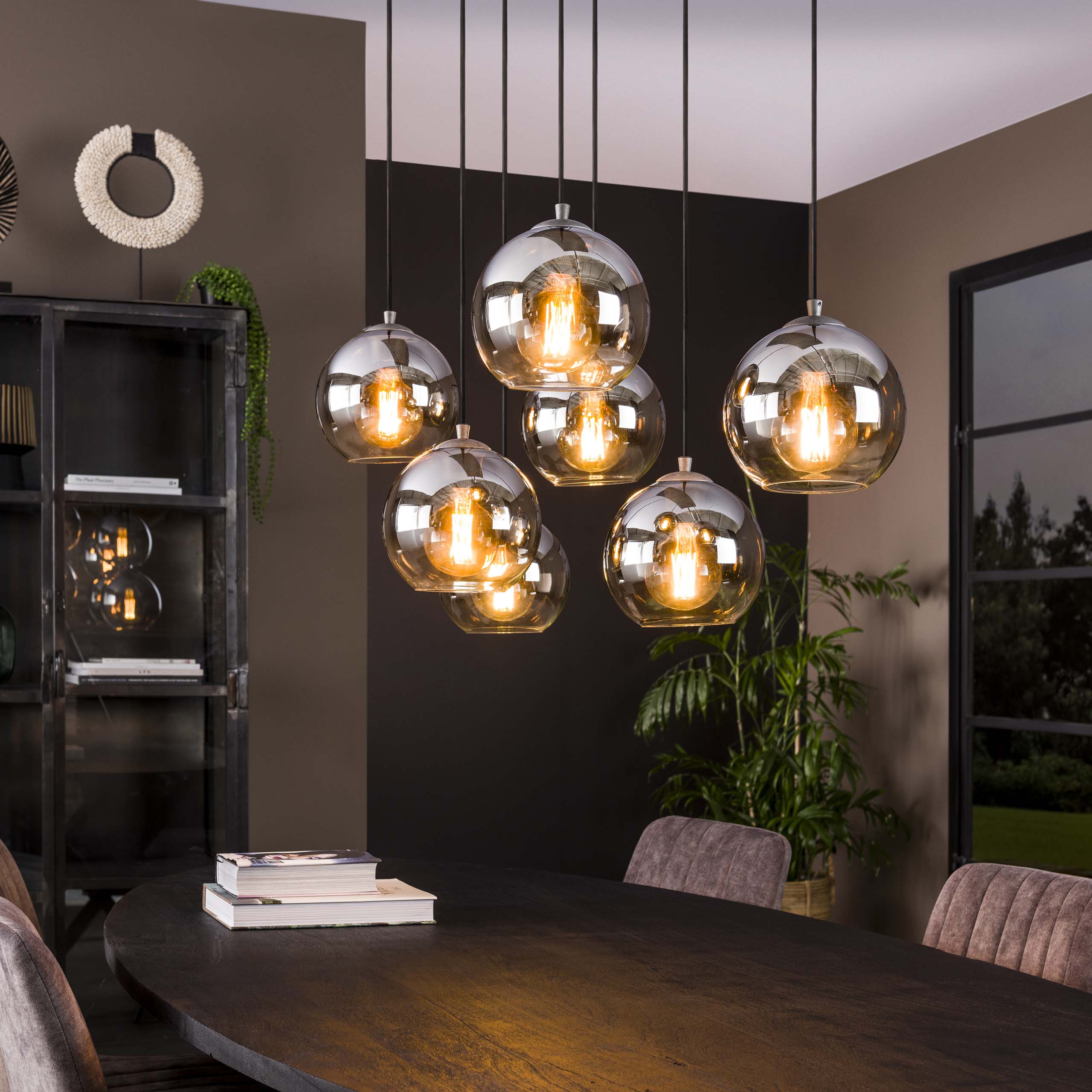 Hanglamp Bubble Shaded 4+3-lichts / Oud zilver – afbeelding 1