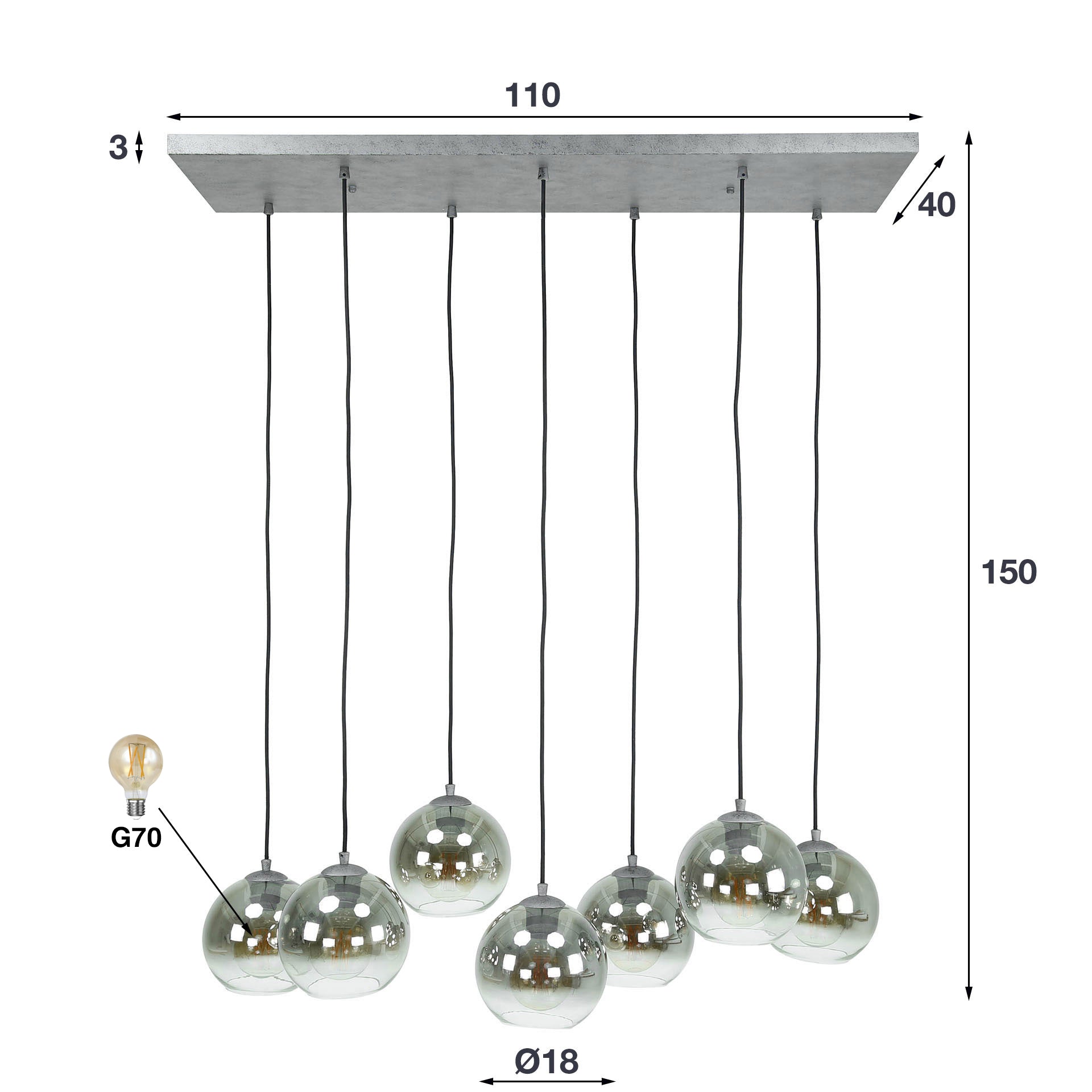 Hanglamp Bubble Shaded 4+3-lichts / Oud zilver – afbeelding 5