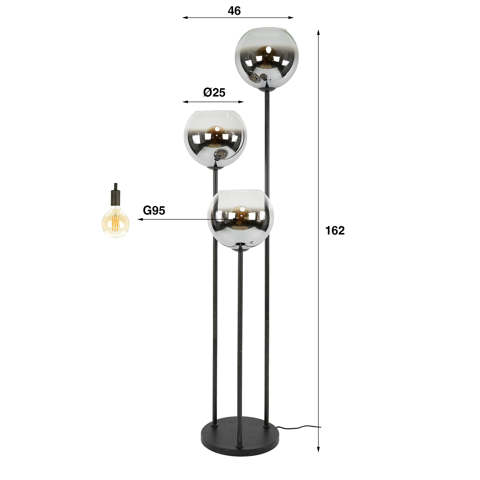 Vloerlamp Bubble Shaded 3-lichts / Artic zwart – afbeelding 4