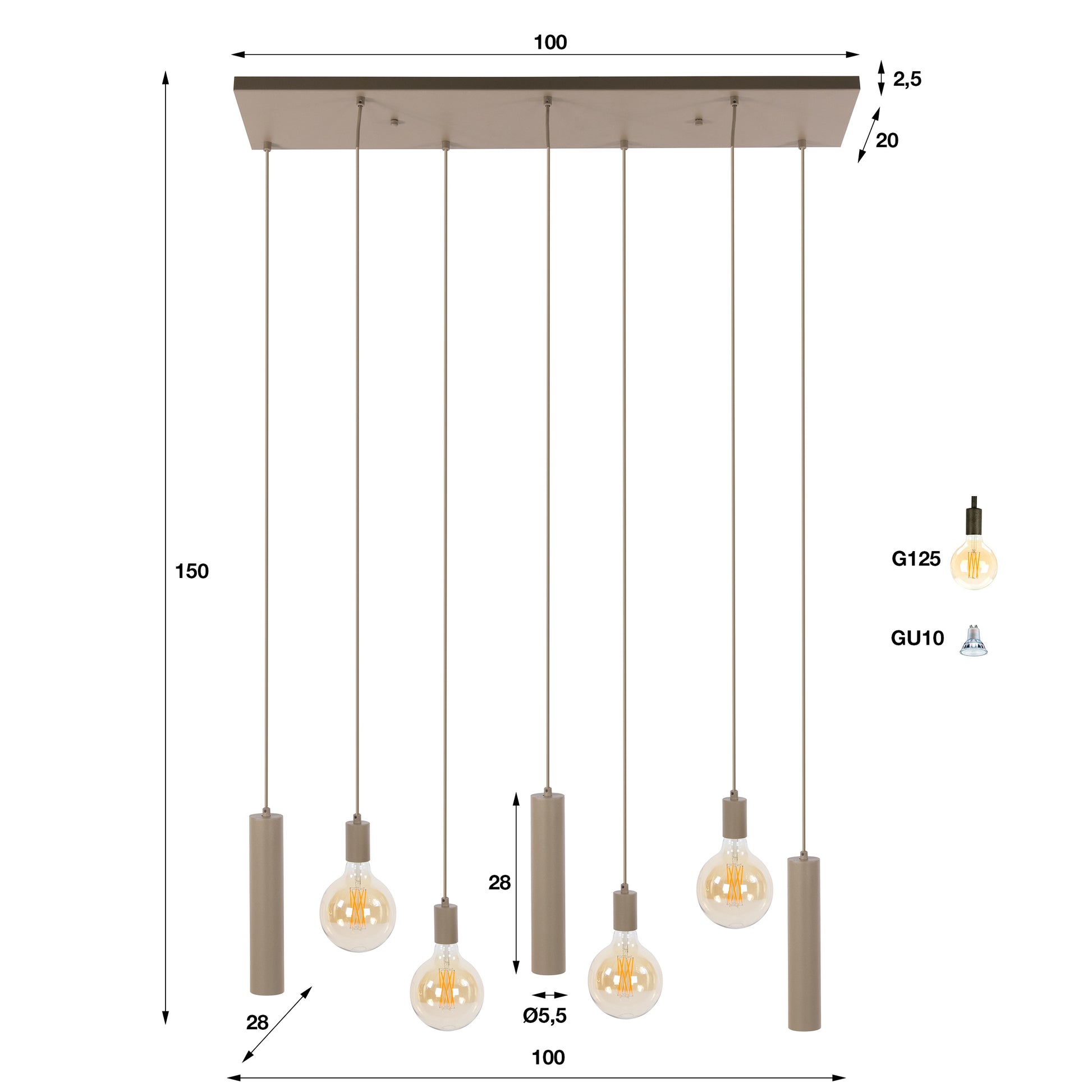 Hanglamp Senso 4+3-lichts / Beige – afbeelding 6