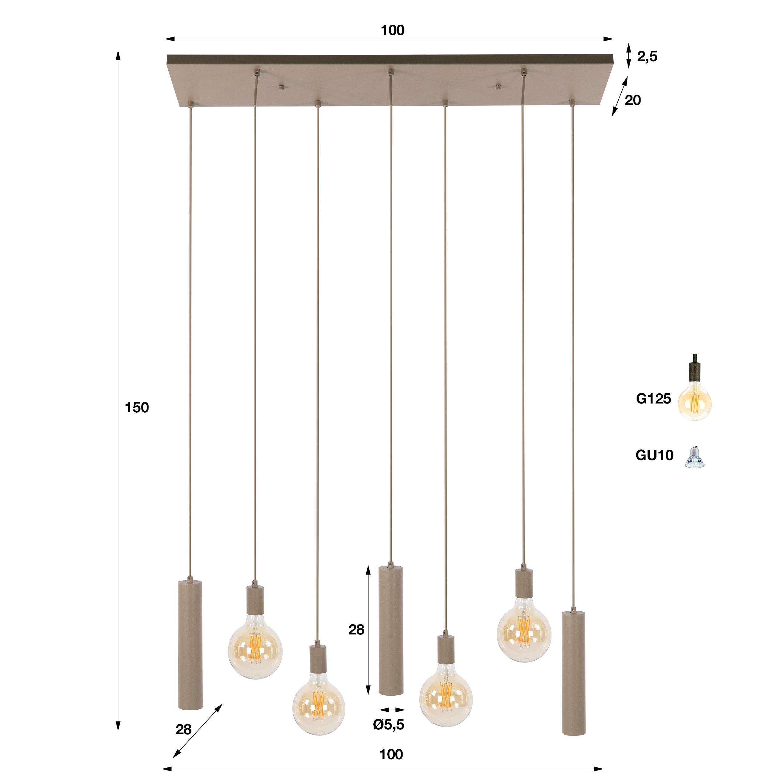 Hanglamp Senso 4+3-lichts / Beige – afbeelding 6