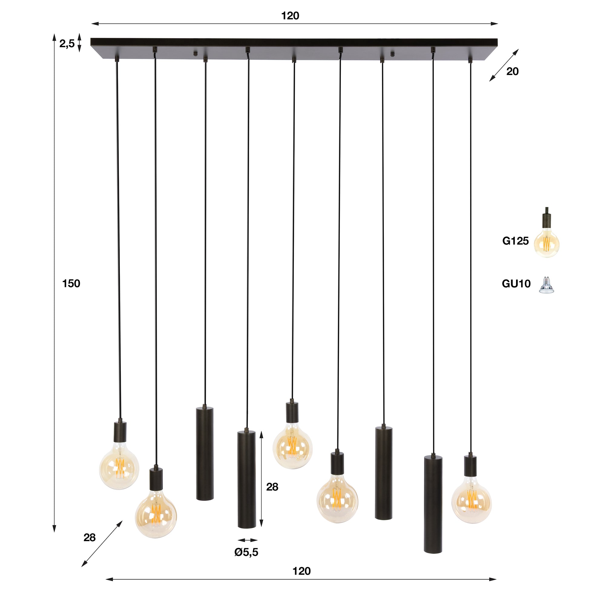 Hanglamp Senso 5+4-lichts / Sienna bruin – afbeelding 6