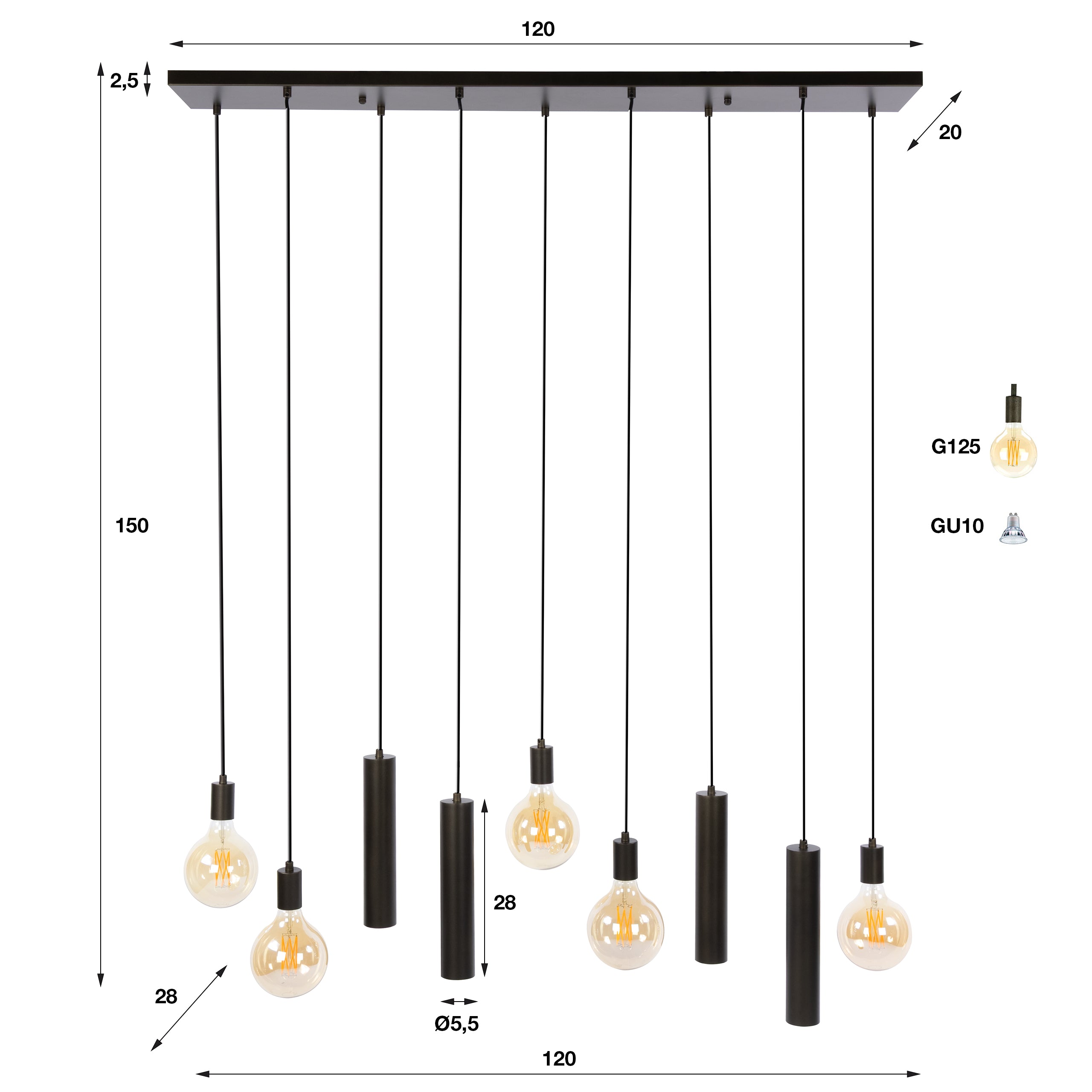 Hanglamp Senso 5+4-lichts / Sienna bruin – afbeelding 6