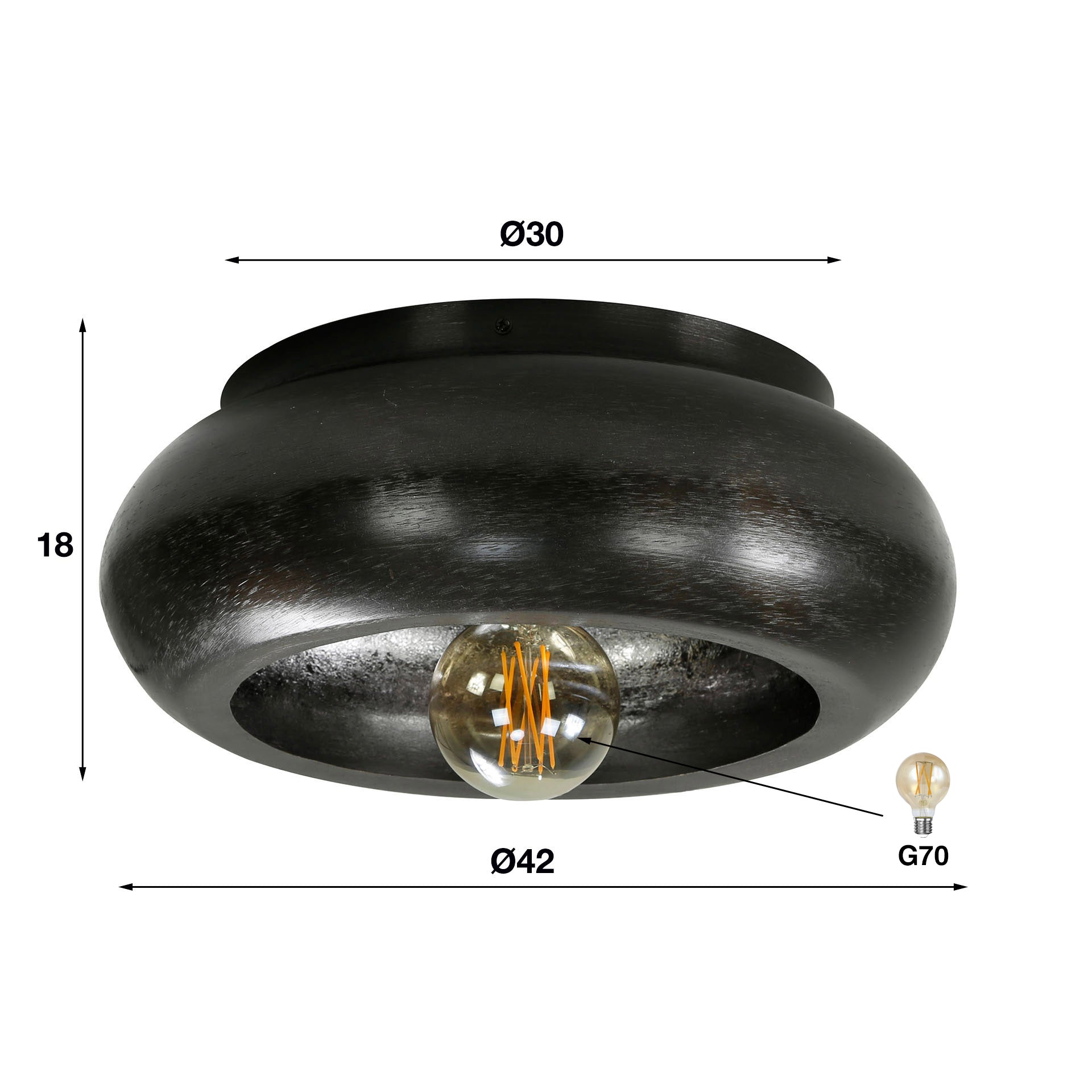 Plafondlamp Sky 1-lichts Ø42cm / Zwart nikkel – afbeelding 3