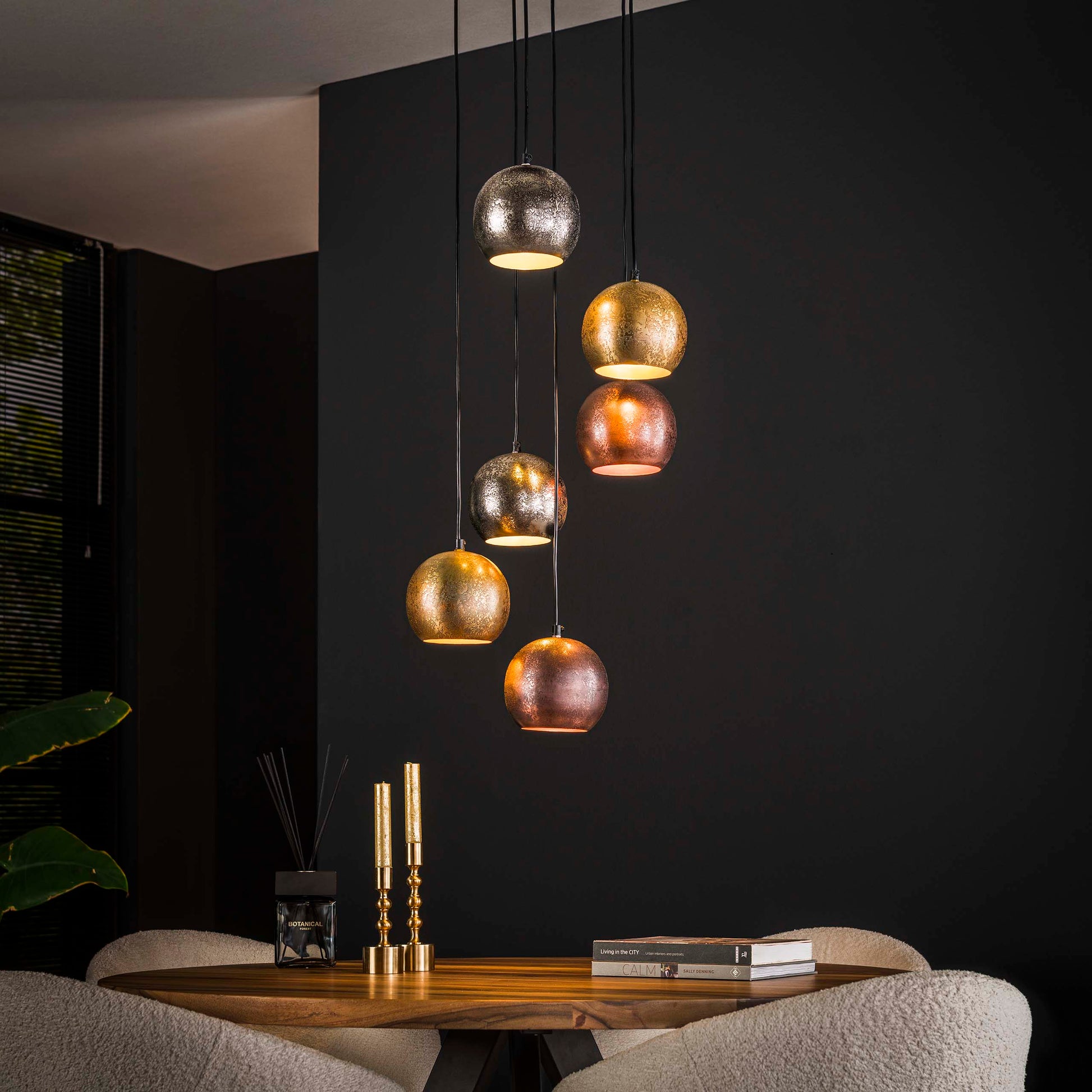 Hanglamp Bol Metal getrapt 6-lichts / Mat nikkel mix – afbeelding 1
