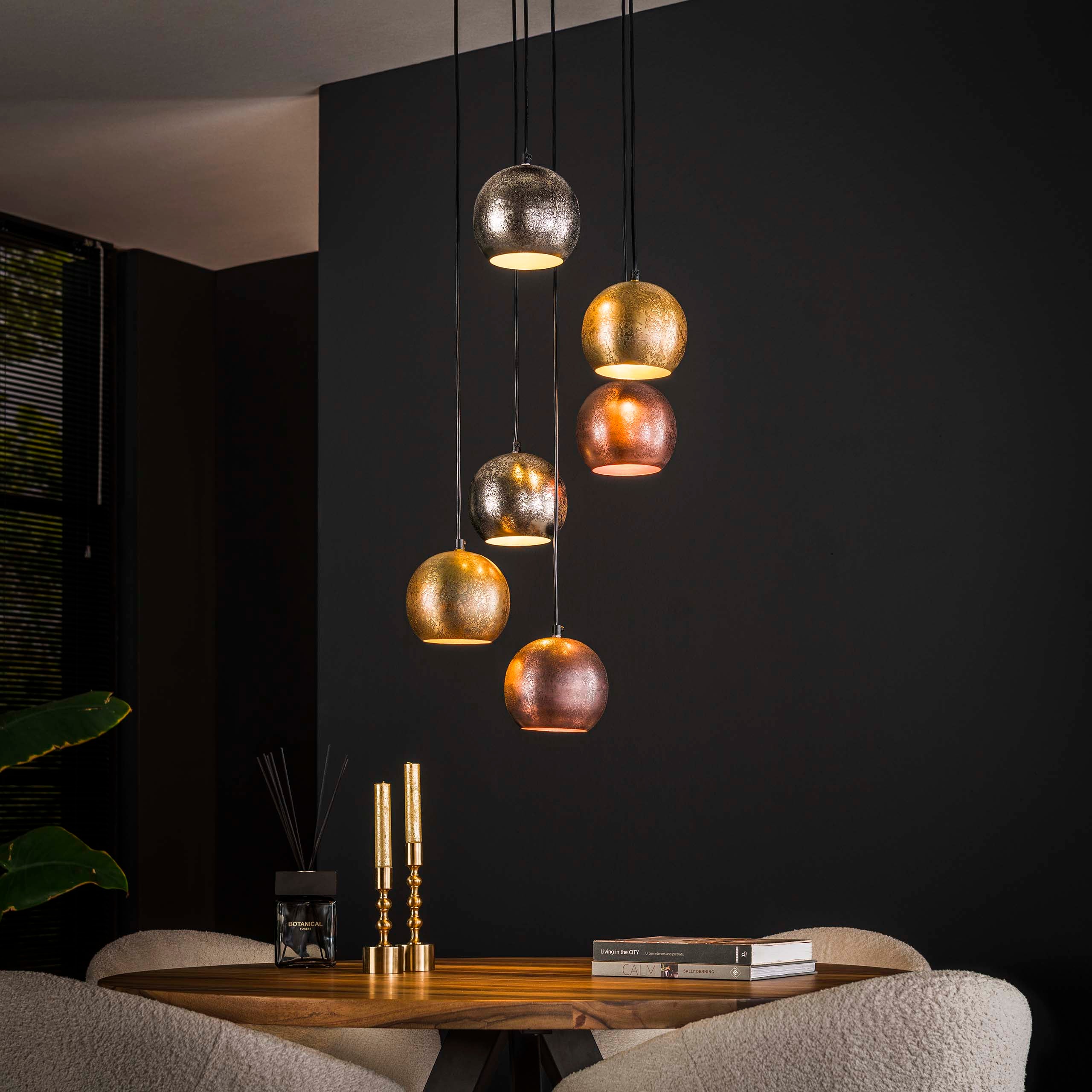 Hanglamp Bol Metal getrapt 6-lichts / Mat nikkel mix – afbeelding 1