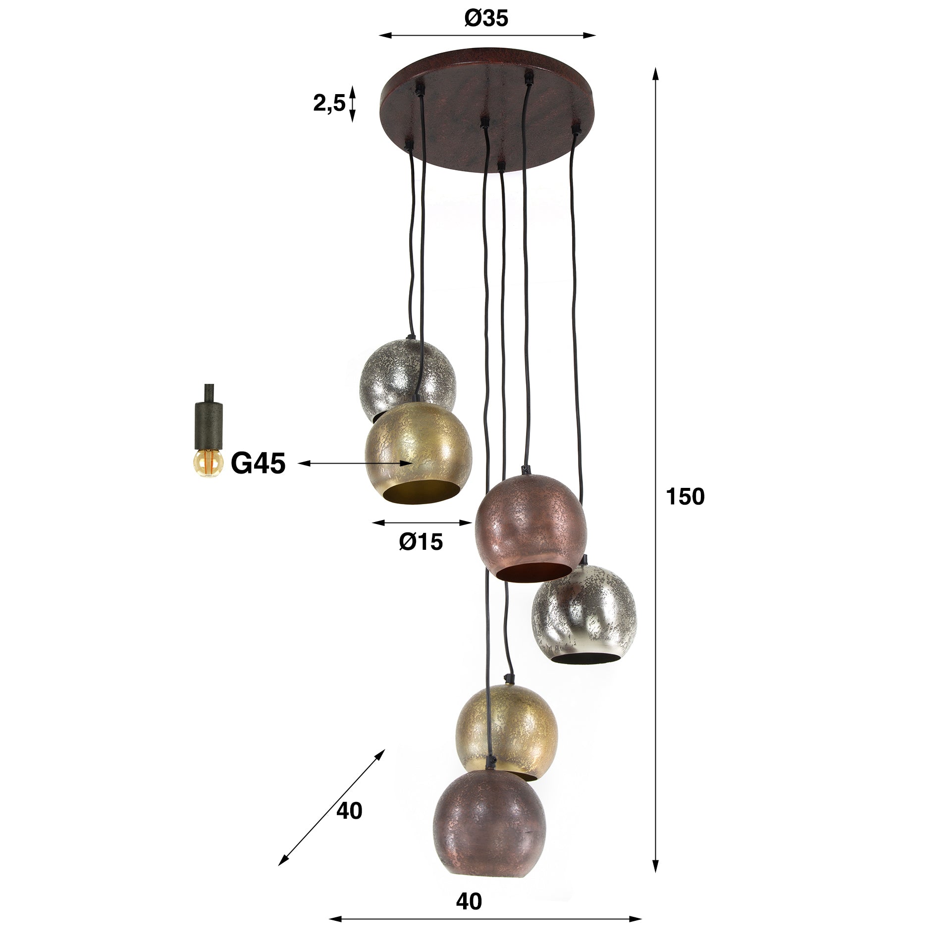 Hanglamp Bol Metal getrapt 6-lichts / Mat nikkel mix – afbeelding 5