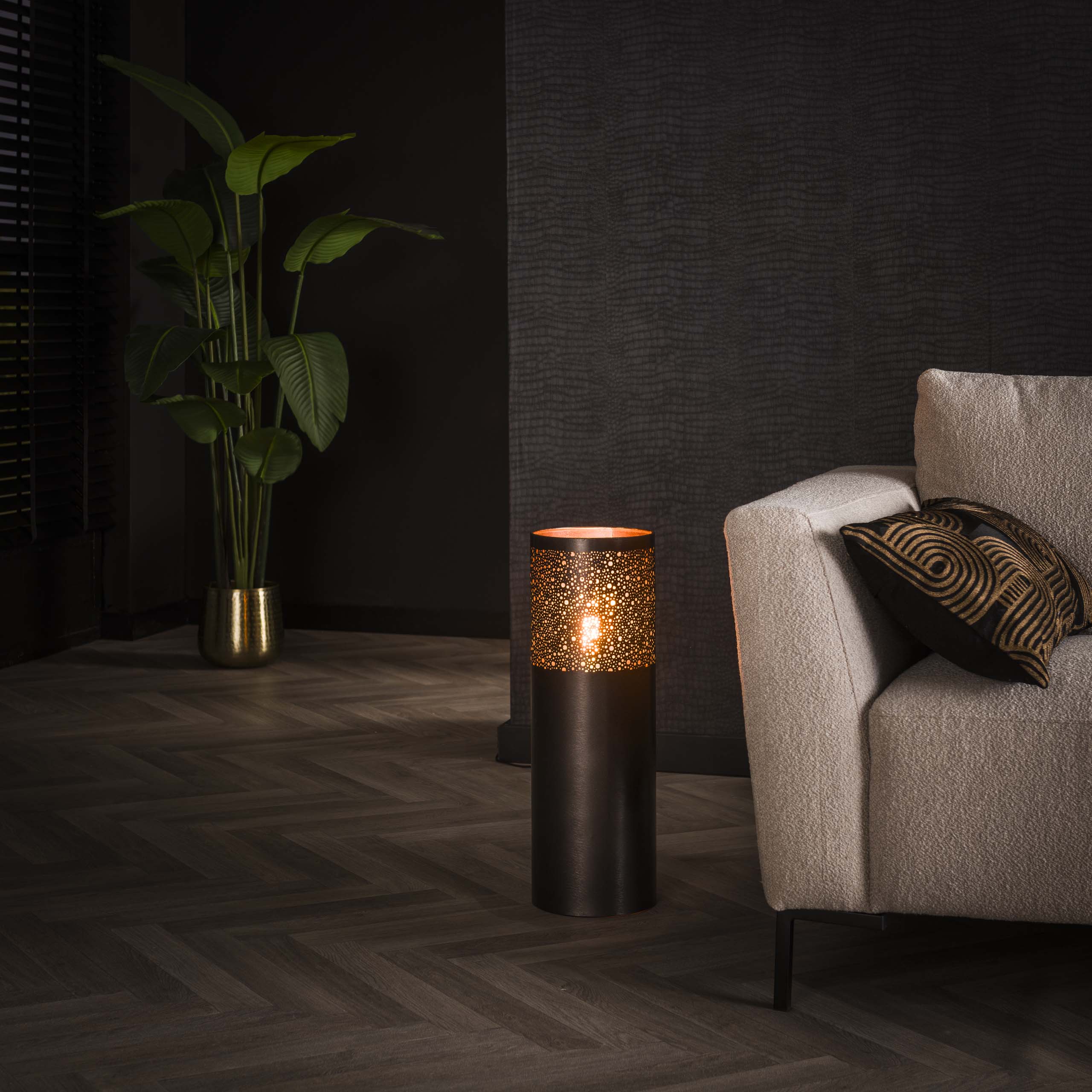Vloerlamp Cylinder Glow 1-lichts 60cm / Zwart nikkel – afbeelding 1