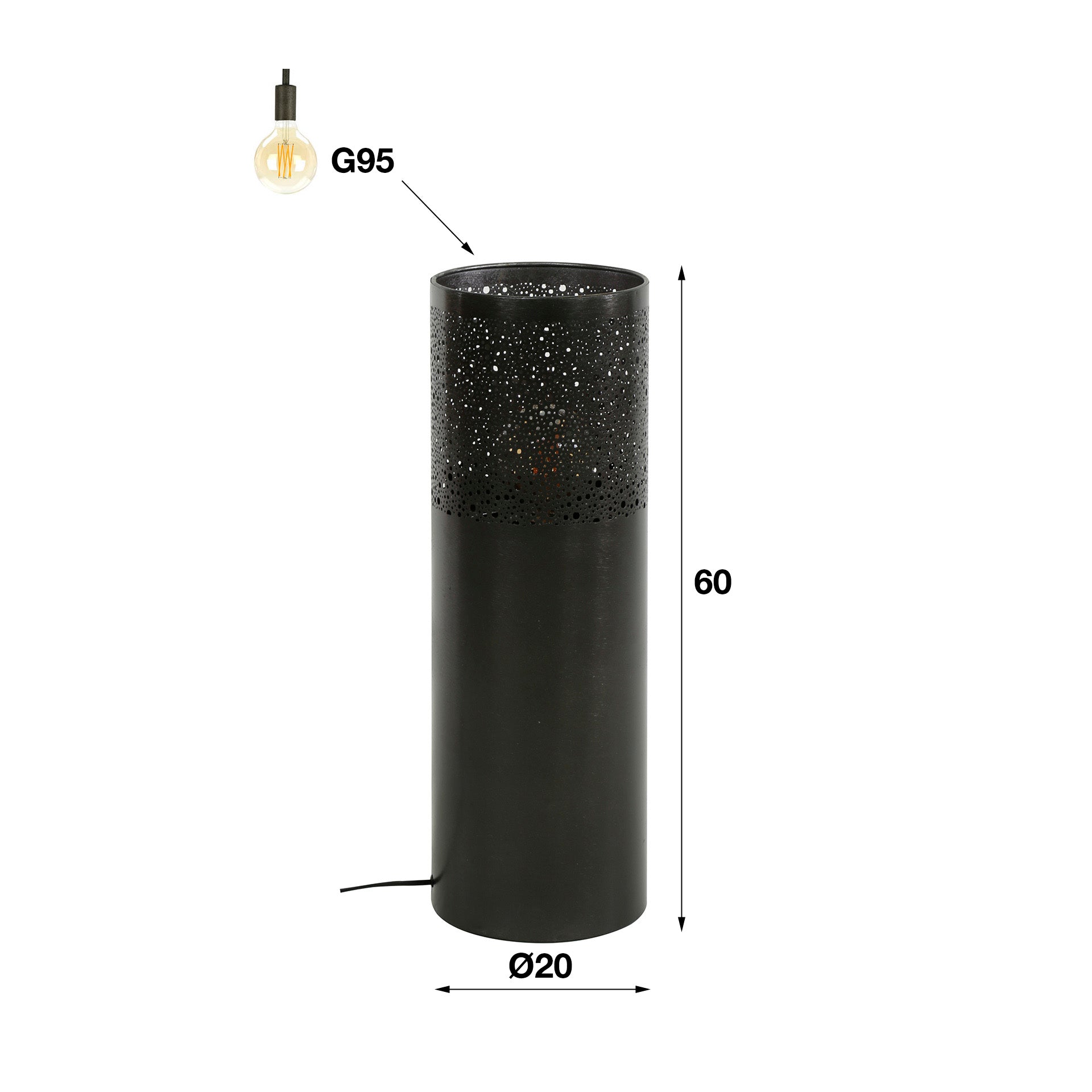 Vloerlamp Cylinder Glow 1-lichts 60cm / Zwart nikkel – afbeelding 6