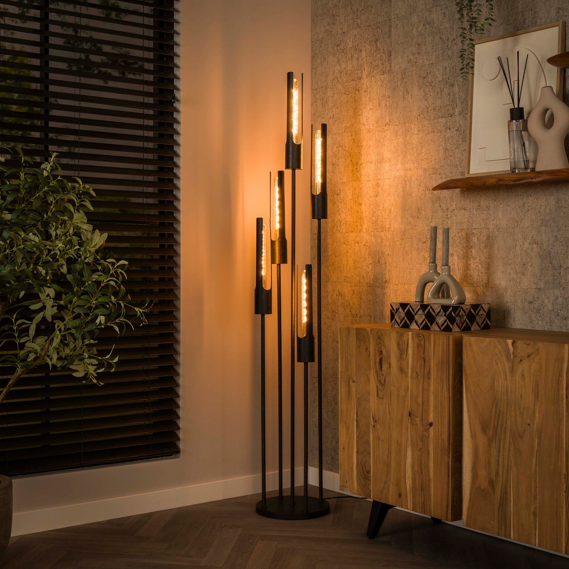 Vloerlamp Tube getrapt 5-lichts / Artic zwart – afbeelding 1