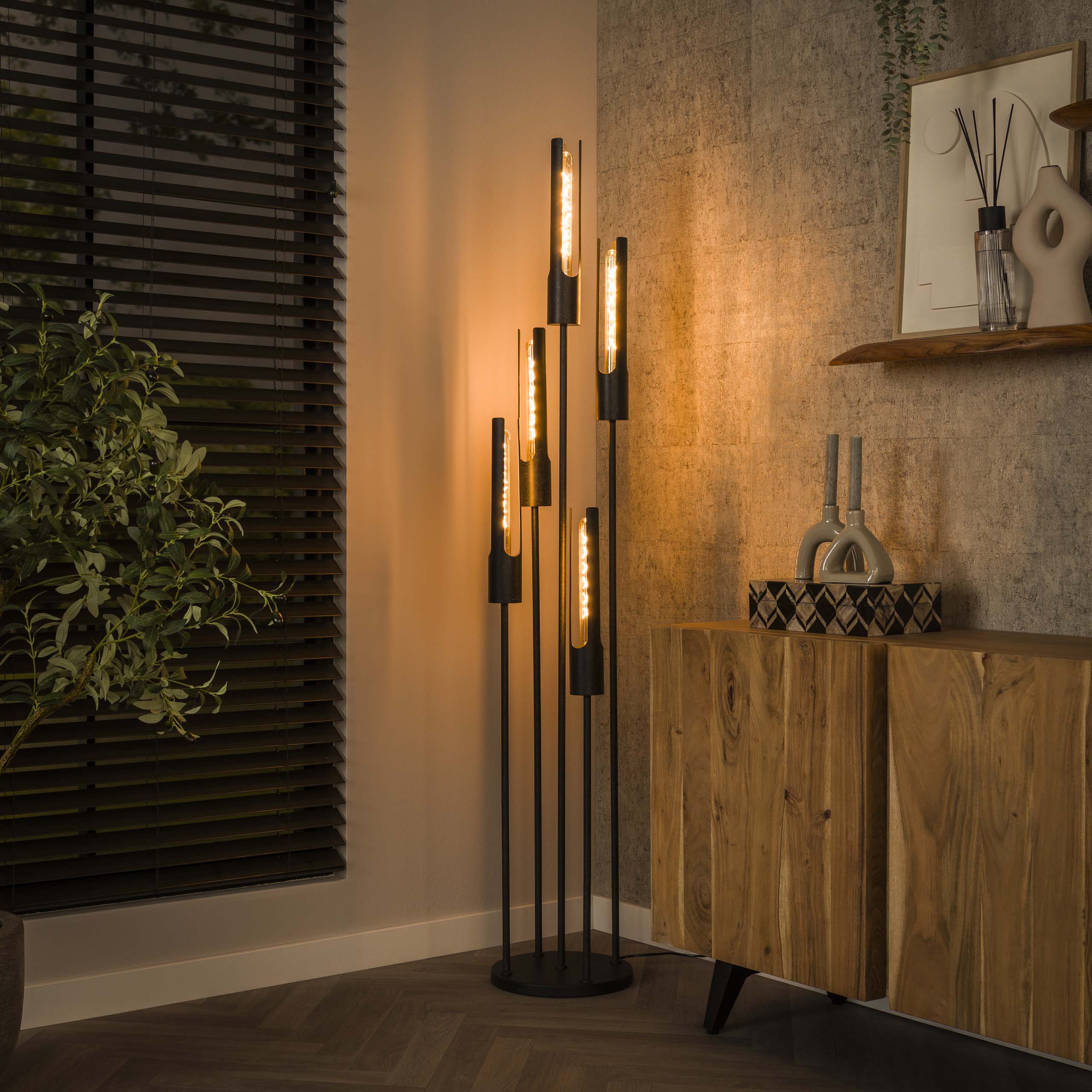 Vloerlamp Tube getrapt 5-lichts / Artic zwart – afbeelding 1