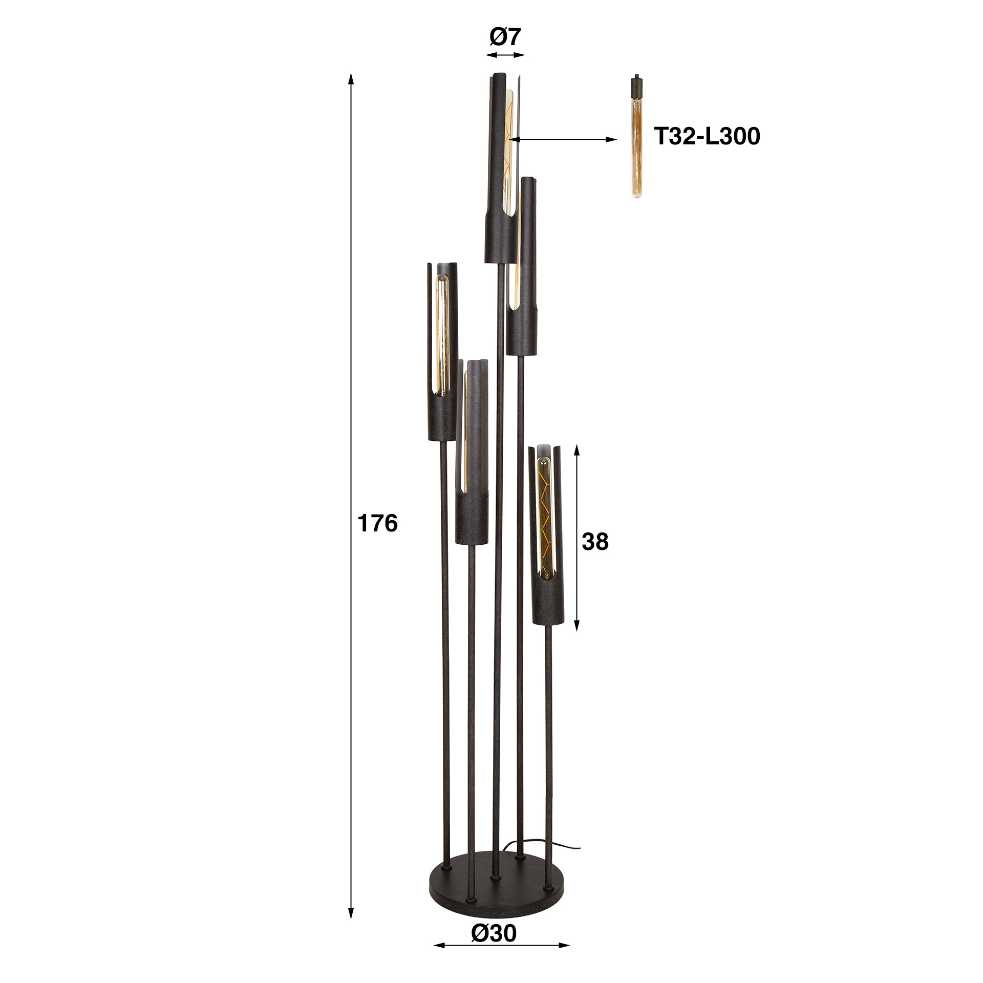 Vloerlamp Tube getrapt 5-lichts / Artic zwart – afbeelding 4