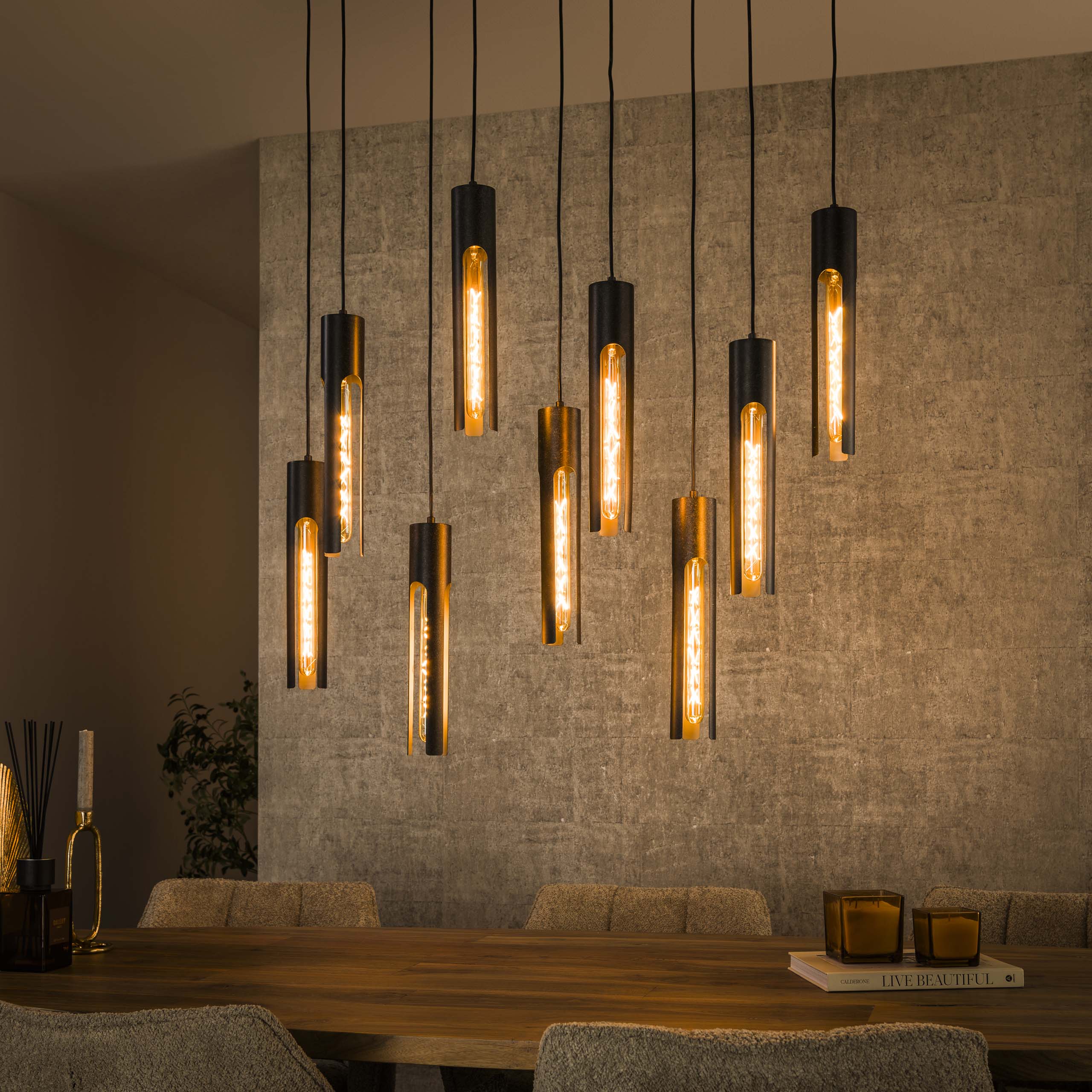 Hanglamp Tube 5+4-lichts / Artic zwart – afbeelding 1