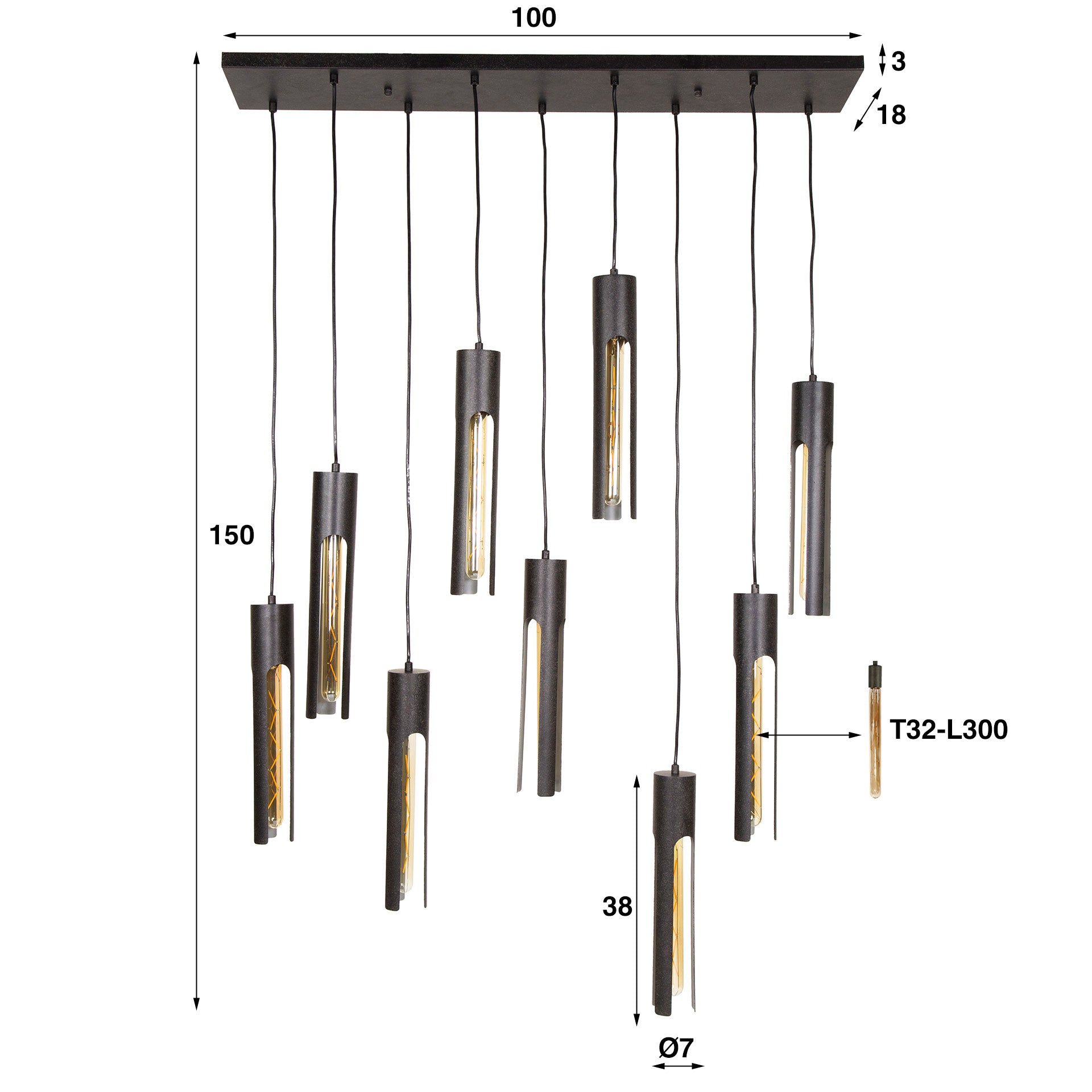 Hanglamp Tube 5+4-lichts / Artic zwart – afbeelding 6