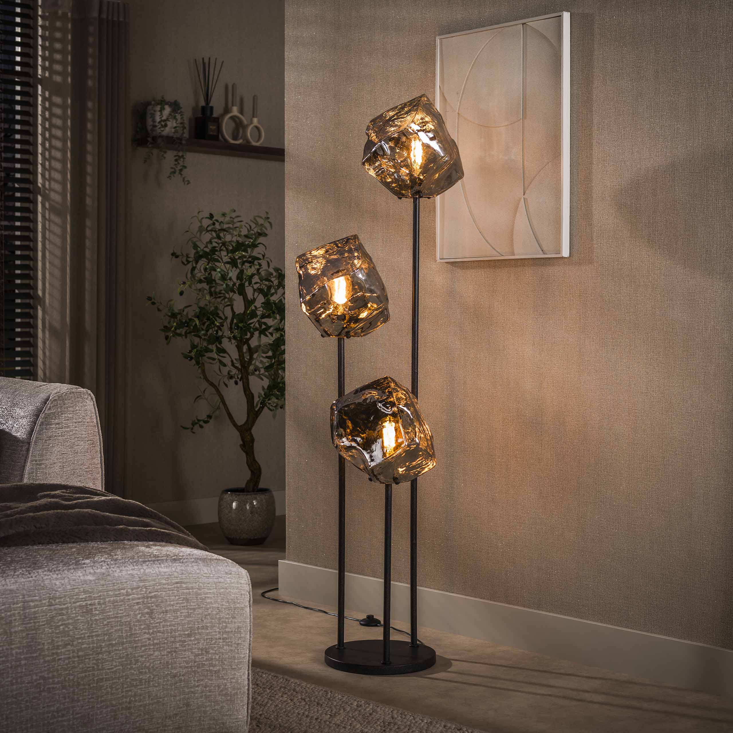 Vloerlamp Rock getrapt 3-lichts / Chroom glas – afbeelding 1