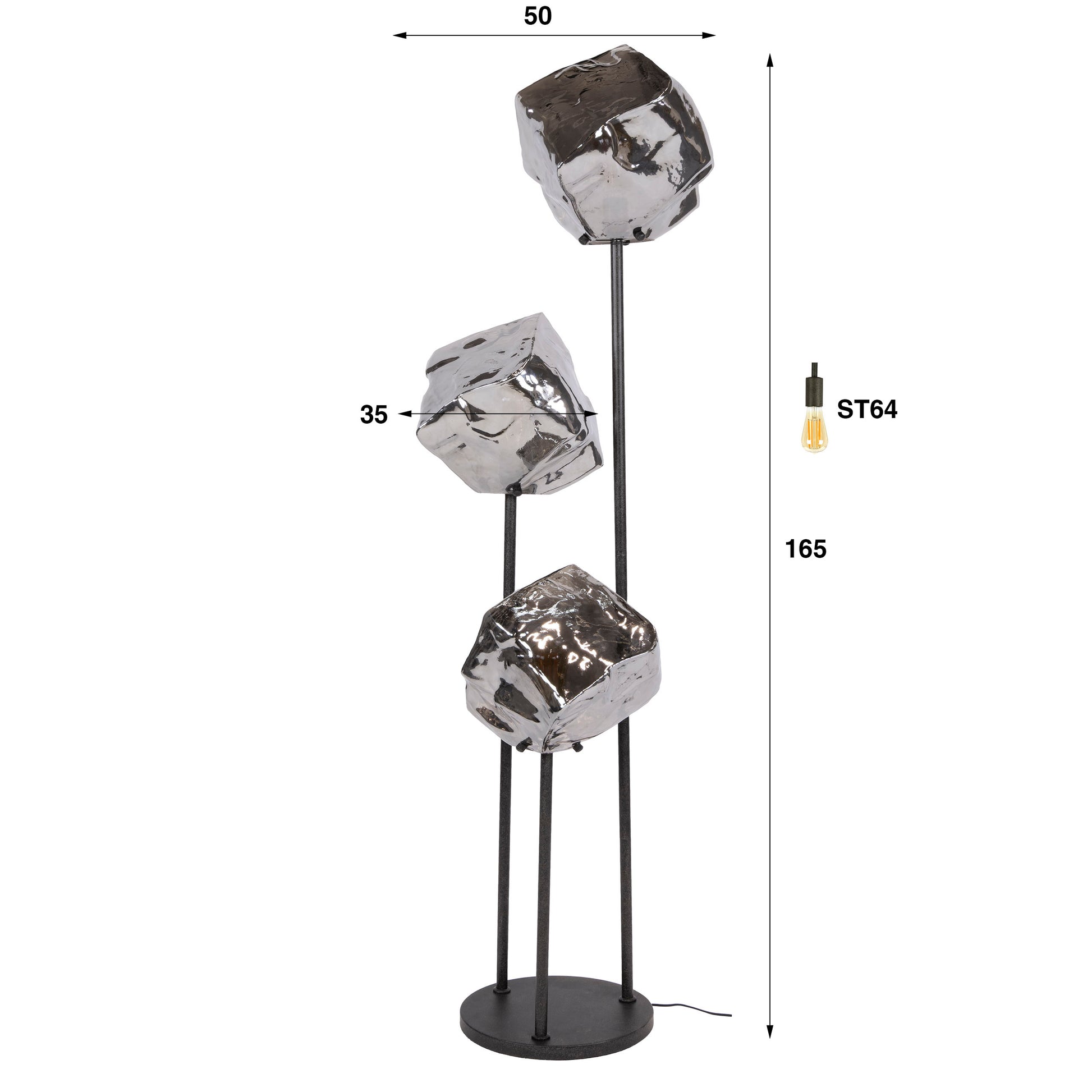 Vloerlamp Rock getrapt 3-lichts / Chroom glas – afbeelding 5
