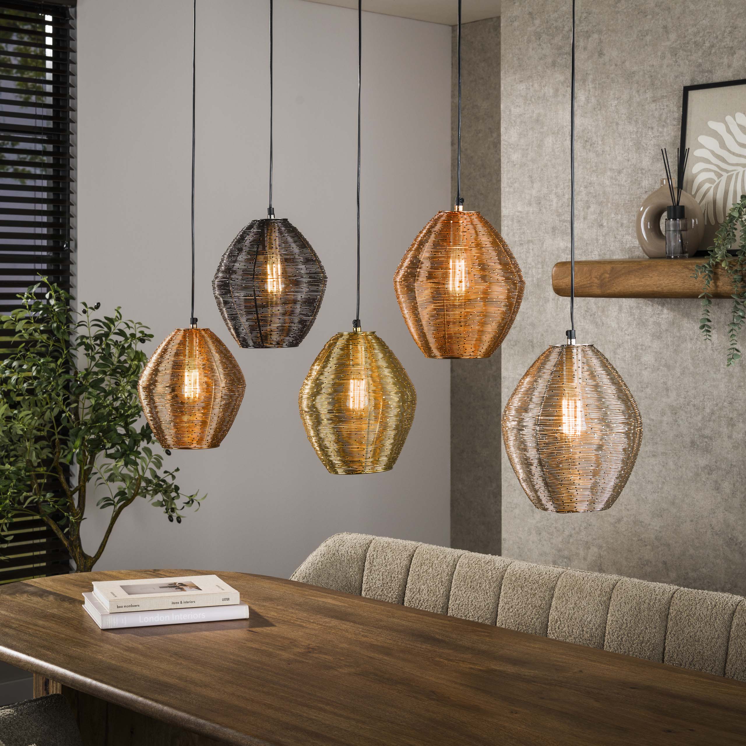 Hanglamp Web 5-lichts / Mat nikkel mix – afbeelding 1