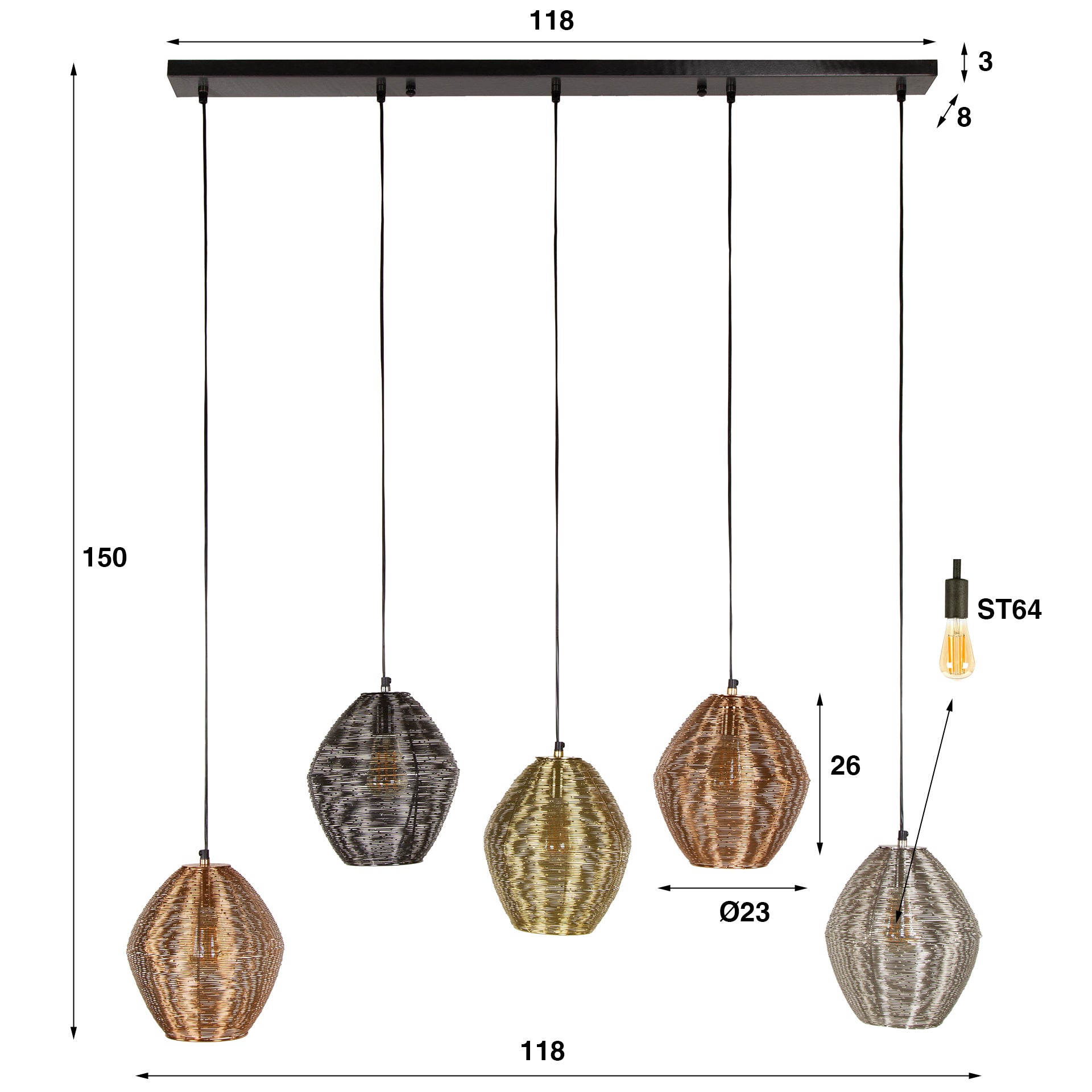 Hanglamp Web 5-lichts / Mat nikkel mix – afbeelding 6