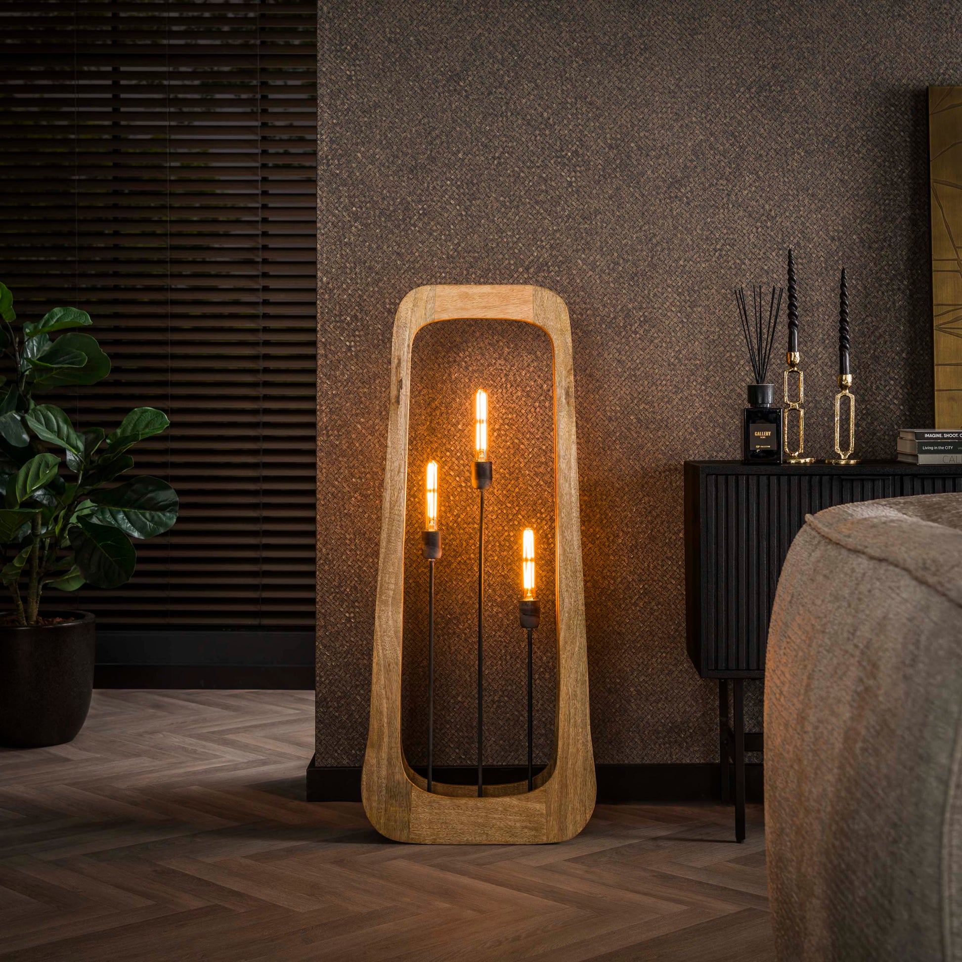 Vloerlamp Bray 3-lichts / Massief mango – afbeelding 1